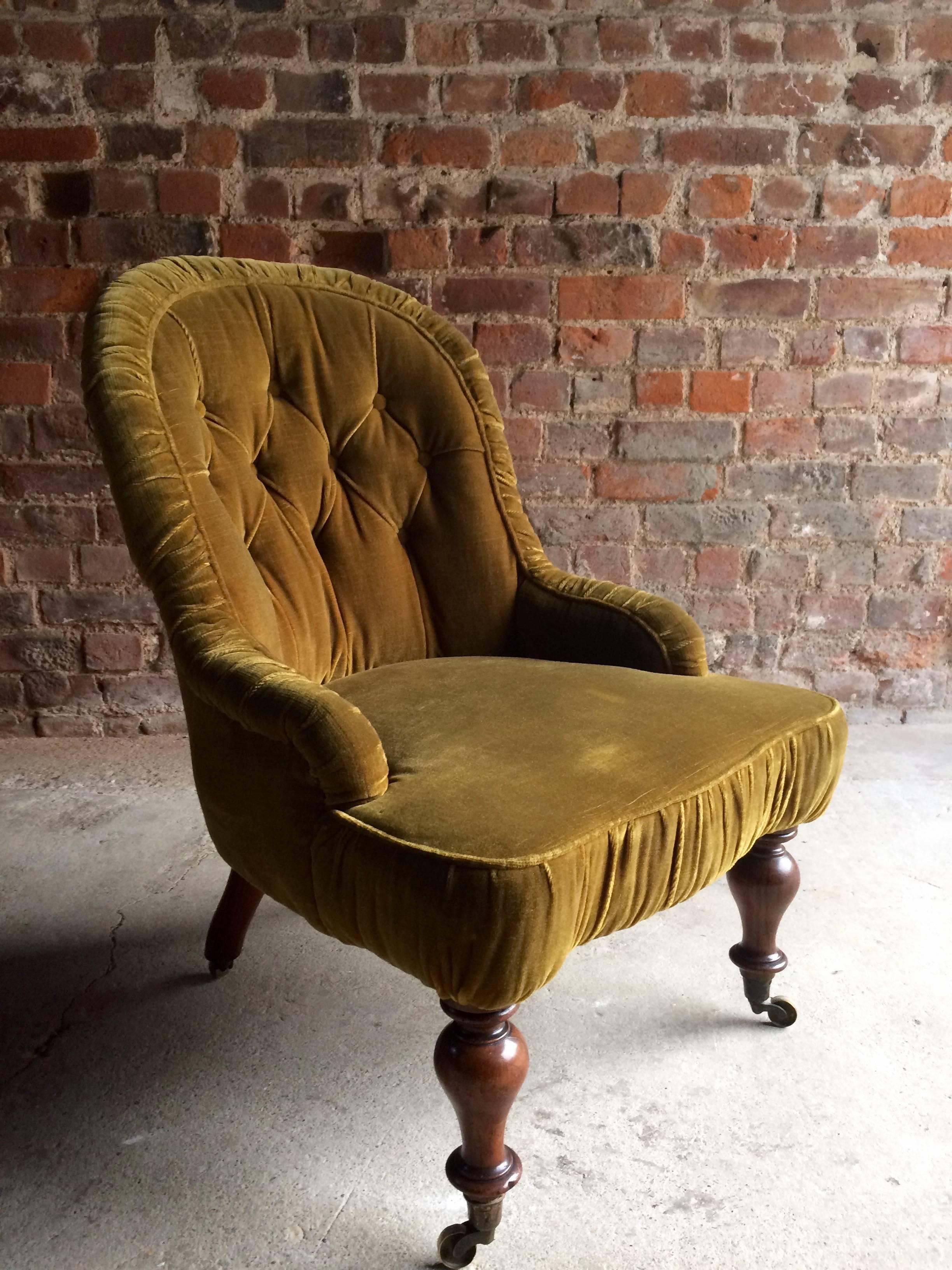 English Antique Nursing Chair Button Back Victorian 19th Century Rosewood Green