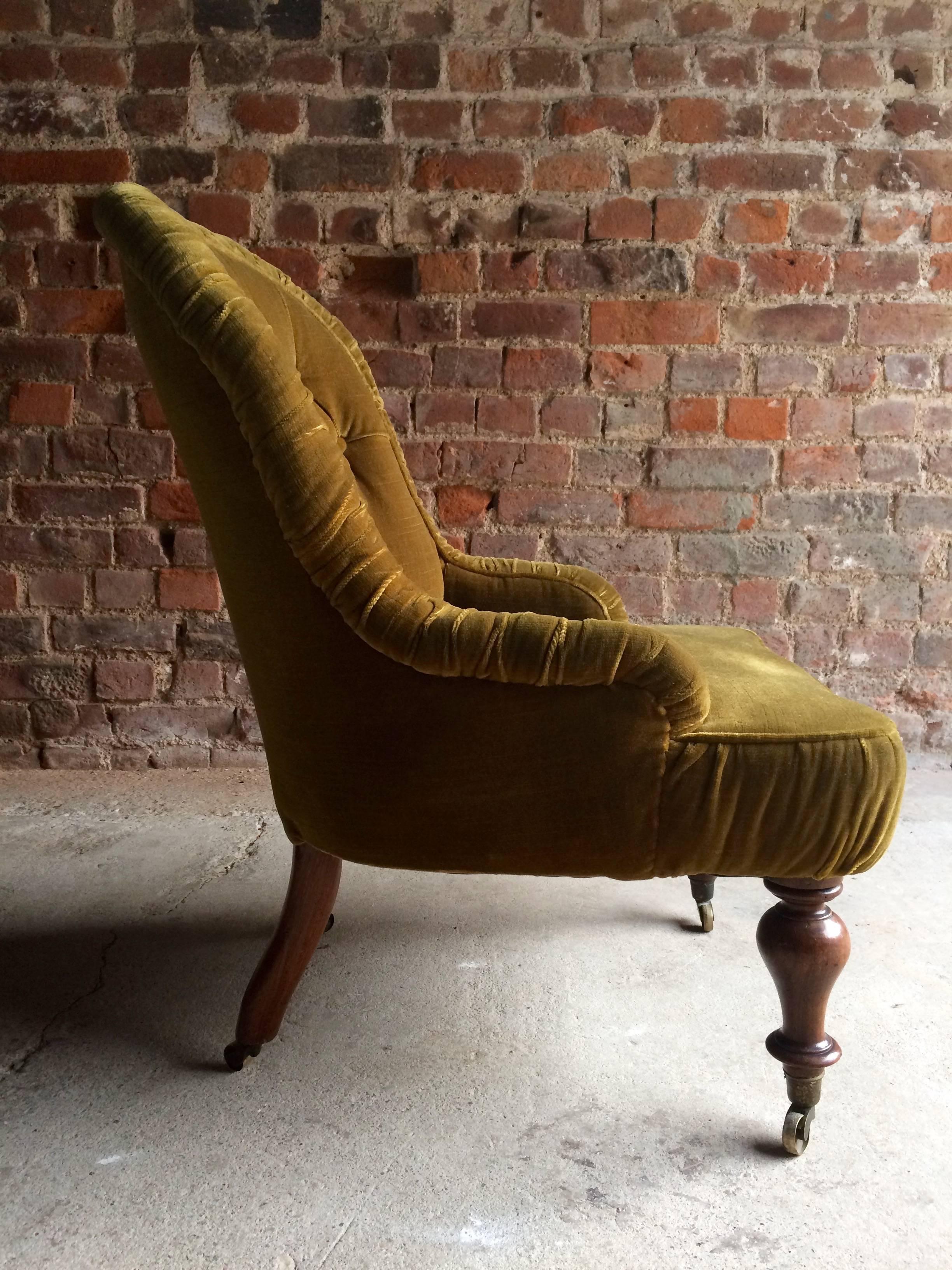 Antique Nursing Chair Button Back Victorian 19th Century Rosewood Green In Good Condition In Longdon, Tewkesbury