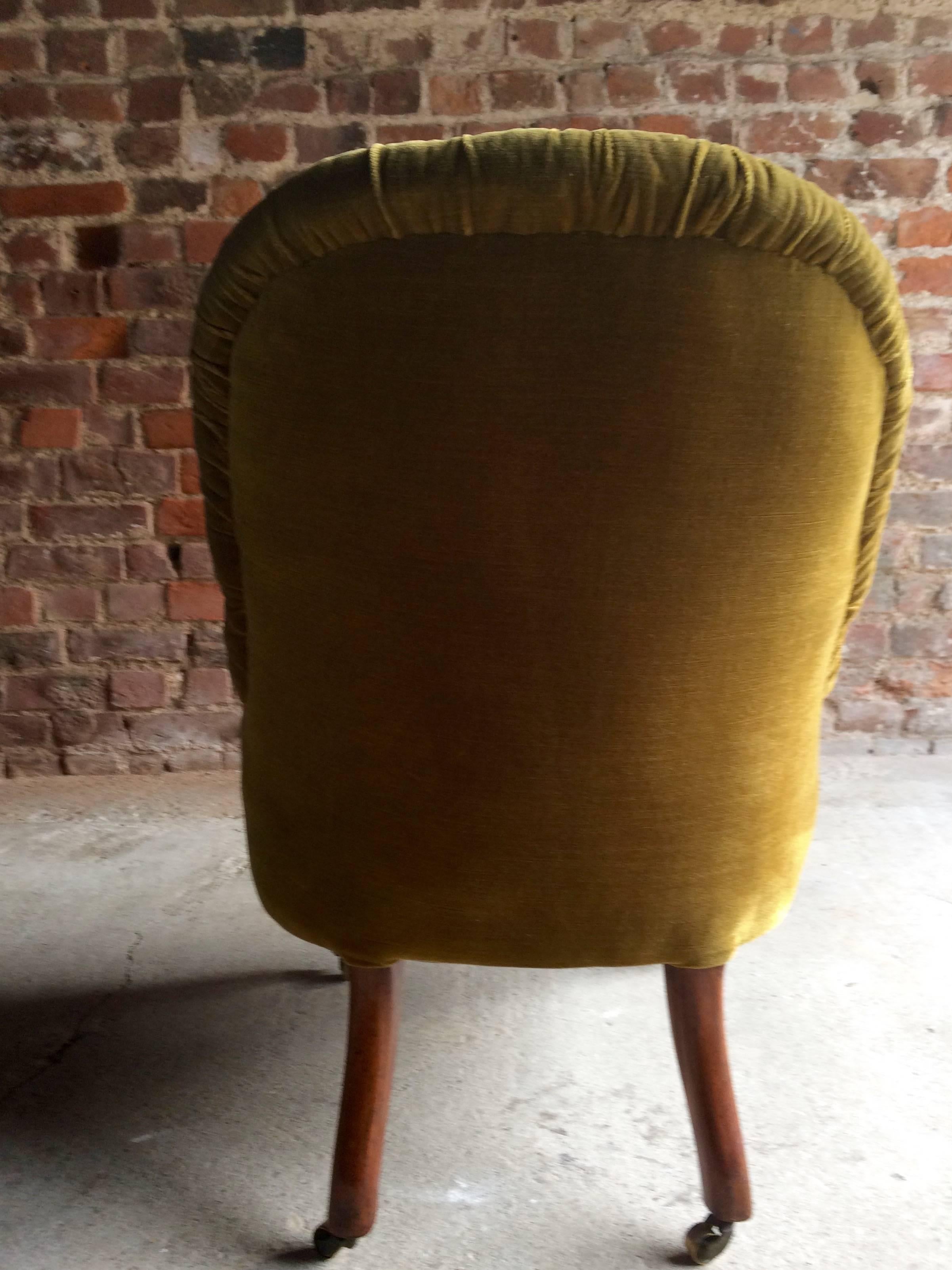 Antique Nursing Chair Button Back Victorian 19th Century Rosewood Green 1