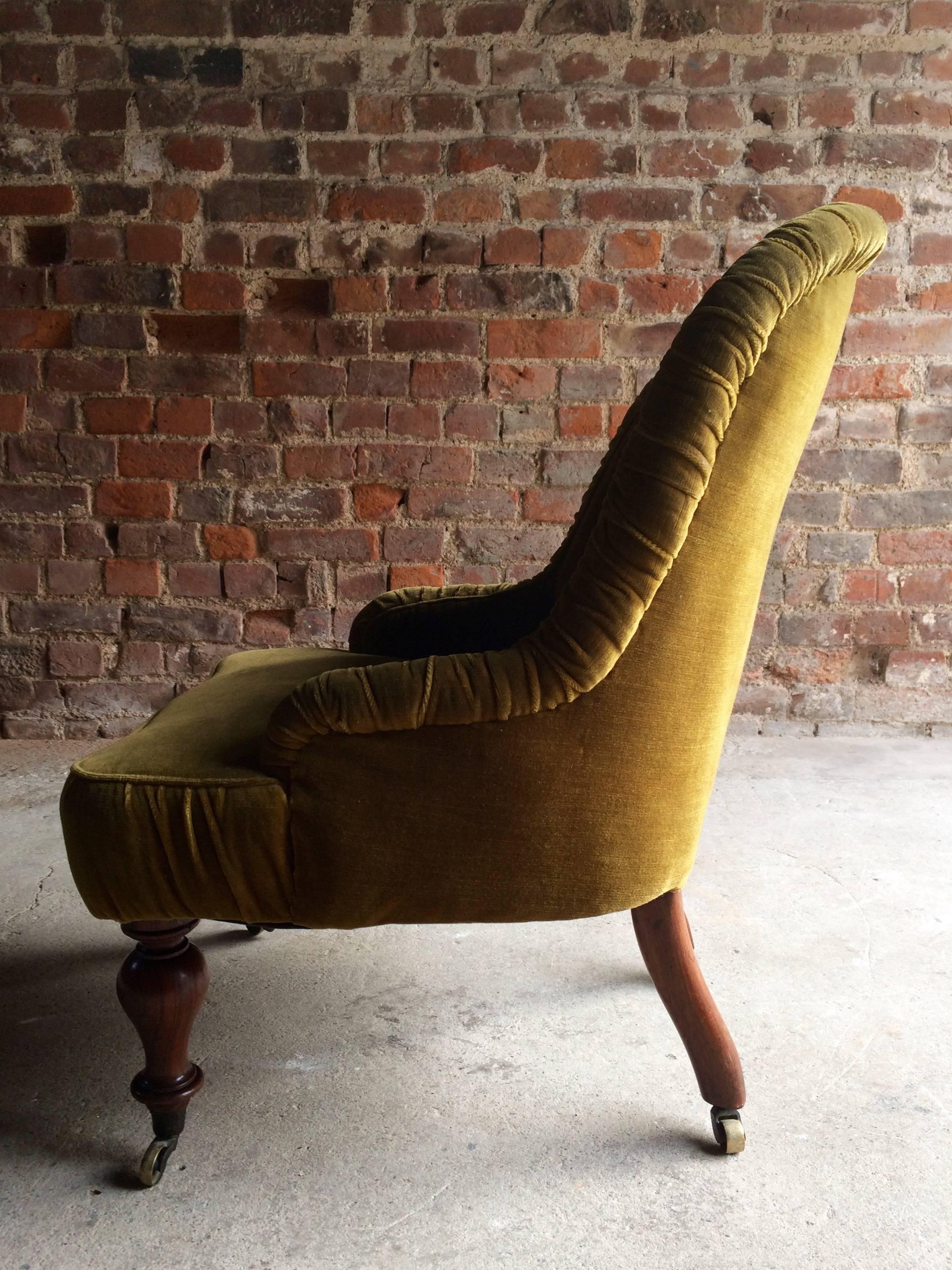 Antique Nursing Chair Button Back Victorian 19th Century Rosewood Green 3