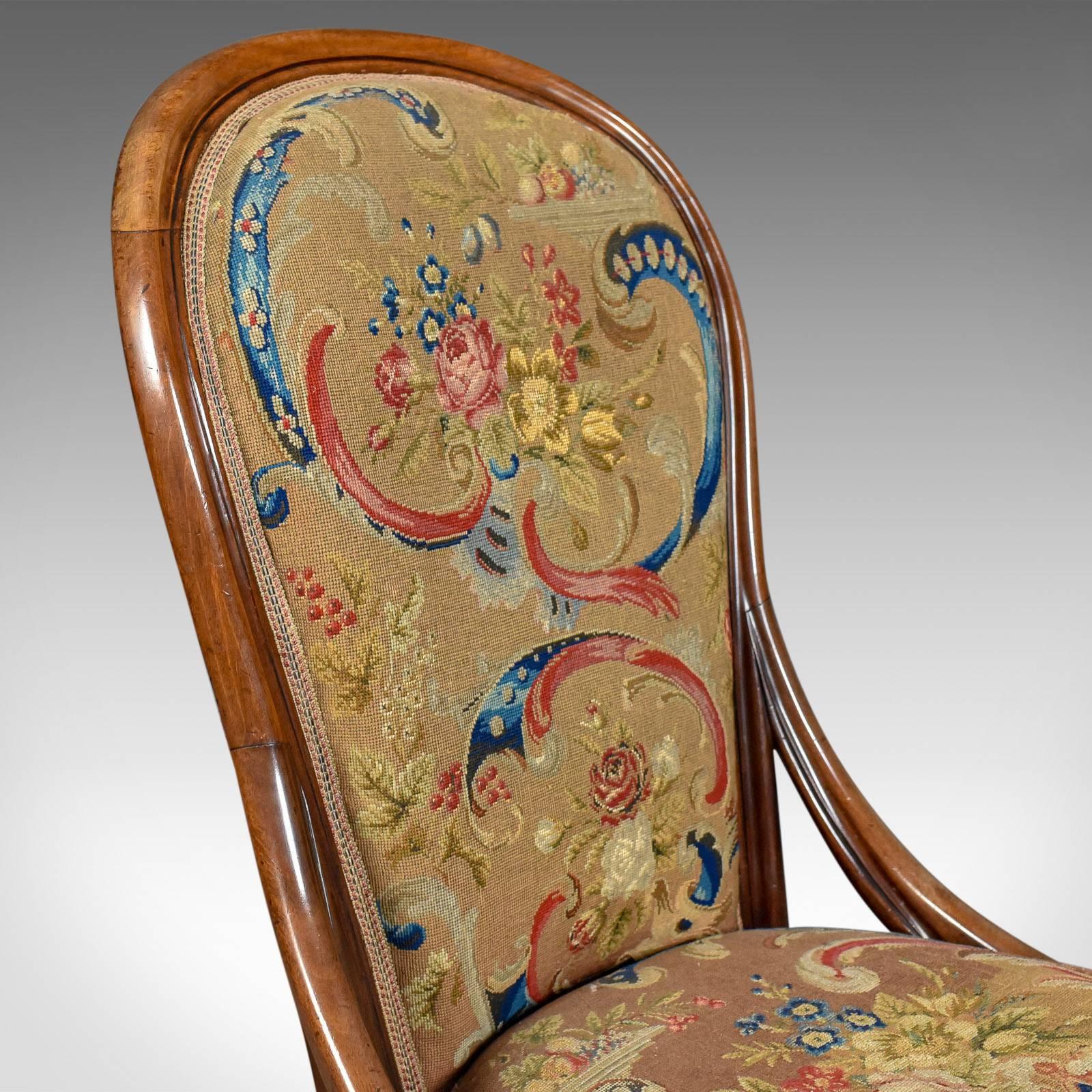Antique Nursing Chair, English Walnut Needlepoint Tapestry Victorian, circa 1840 In Good Condition In Hele, Devon, GB
