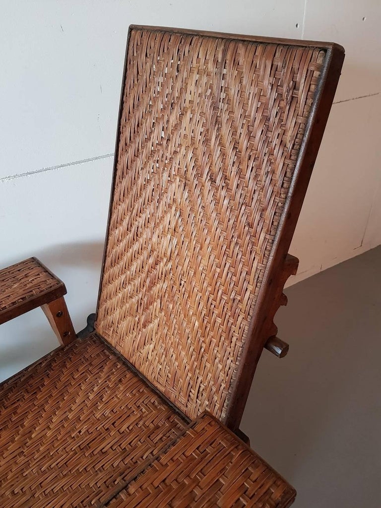 Antique Nut Wood Deck Lounge Chair With Rattan Circa 1900 At 1stdibs Antique Nut Wood Deck Lounge Chair With Rattan Circa 1900 In Excellent Condition For