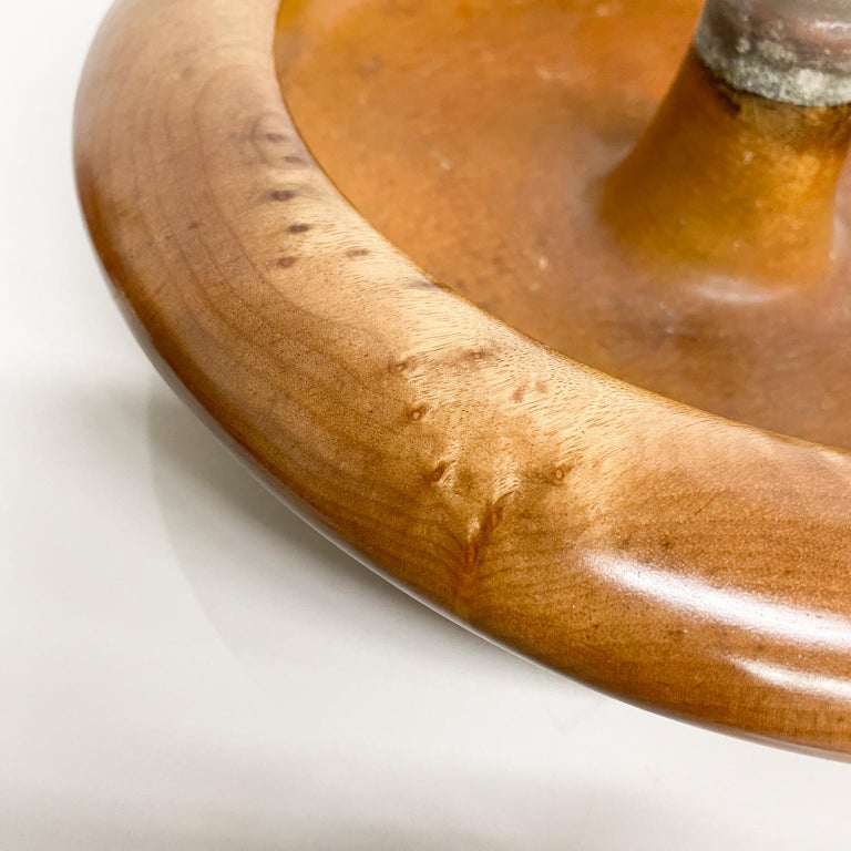 Mid-20th Century Antique Nutcracker Bowl + Hammer Mallet in Solid Maple Wood & Bronze USA For Sale