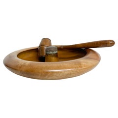 Antique Nutcracker Bowl + Hammer Mallet in Solid Maple Wood & Bronze USA