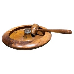 Antike Nutcracker-Schale + Hammer- Mallet aus massivem Ahornholz und Bronze, USA