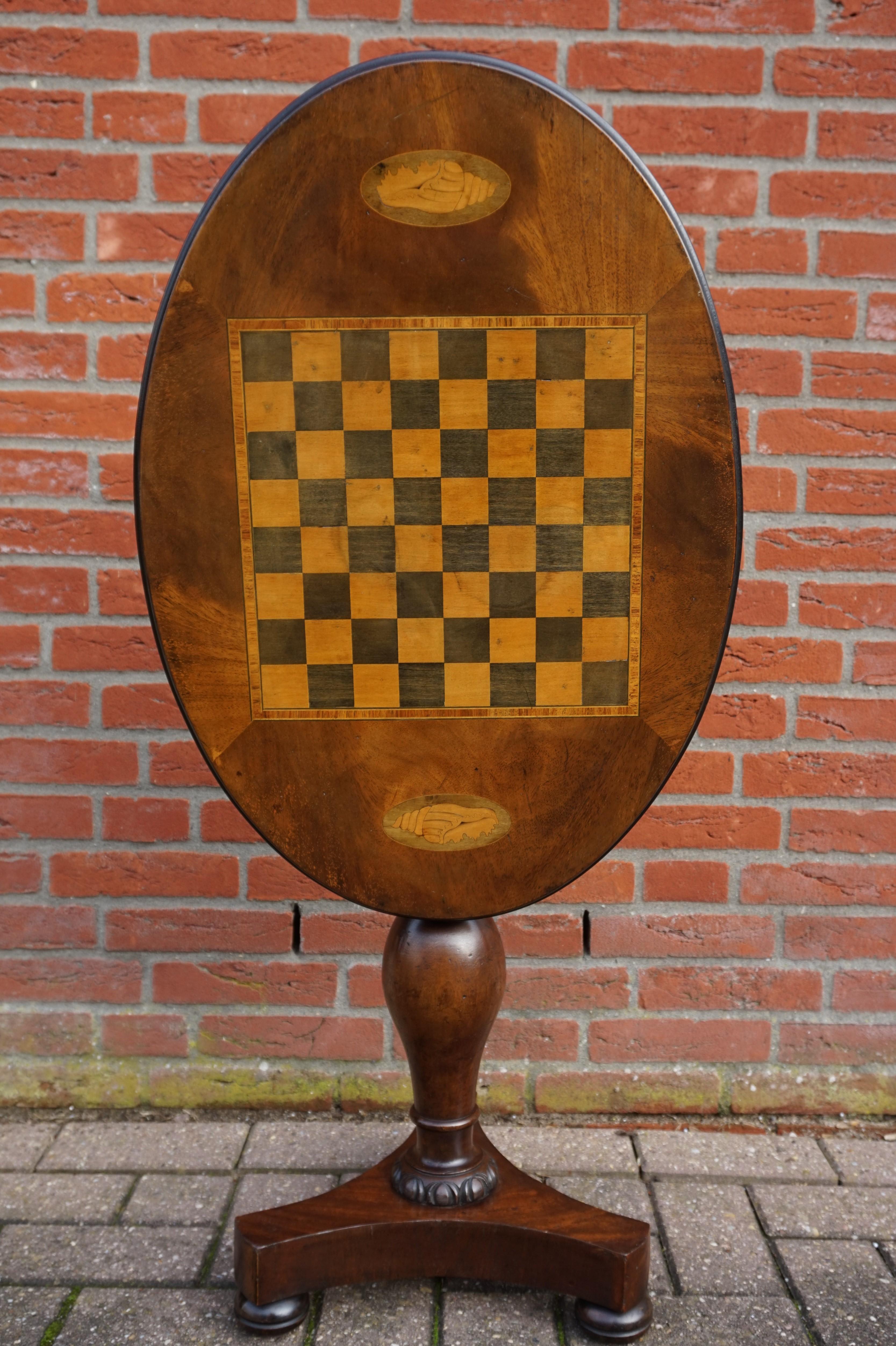 Antique Nutwood and Satinwood Tilt-Top Chess Table with Nautilus Shell Inlay 2