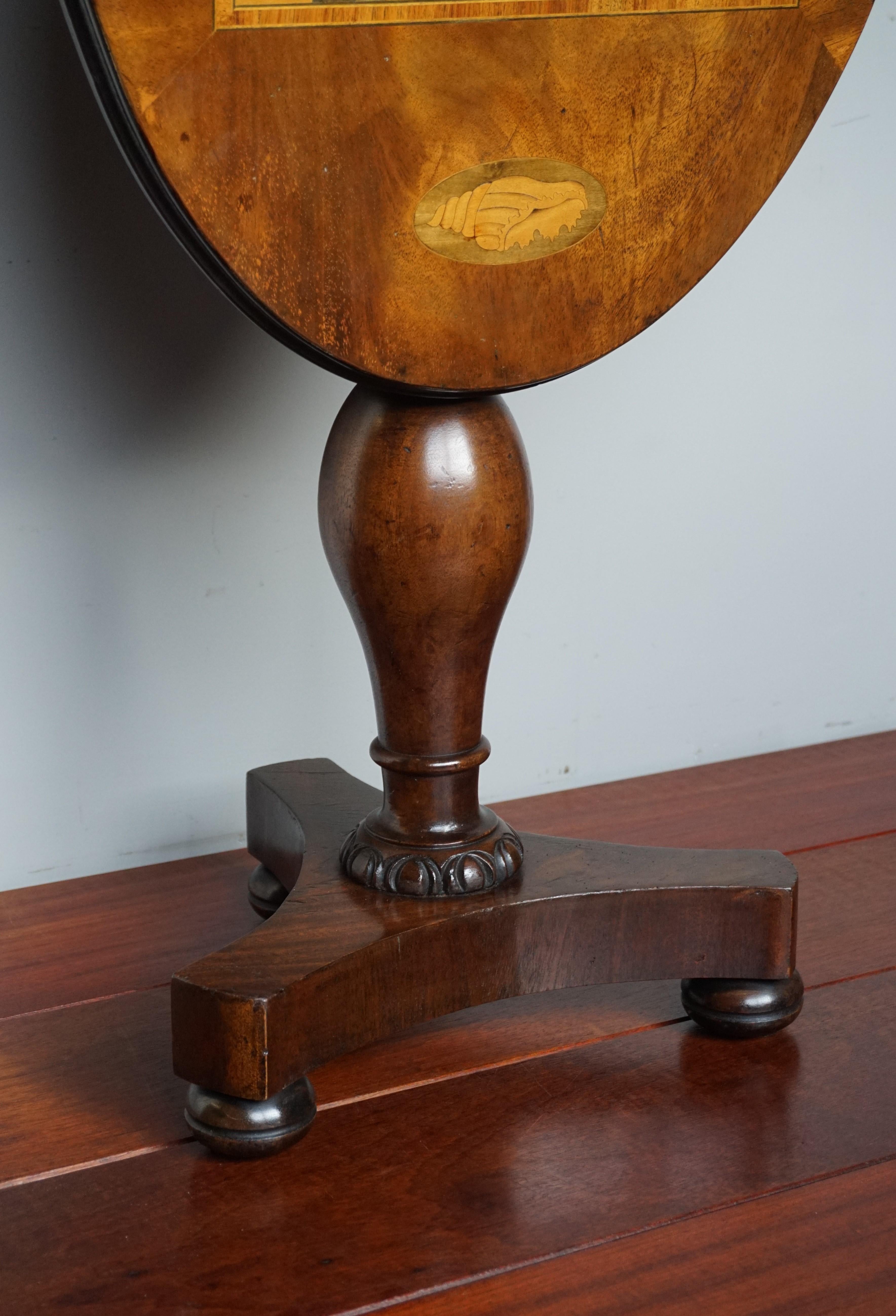 Antique Nutwood and Satinwood Tilt-Top Chess Table with Nautilus Shell Inlay 3