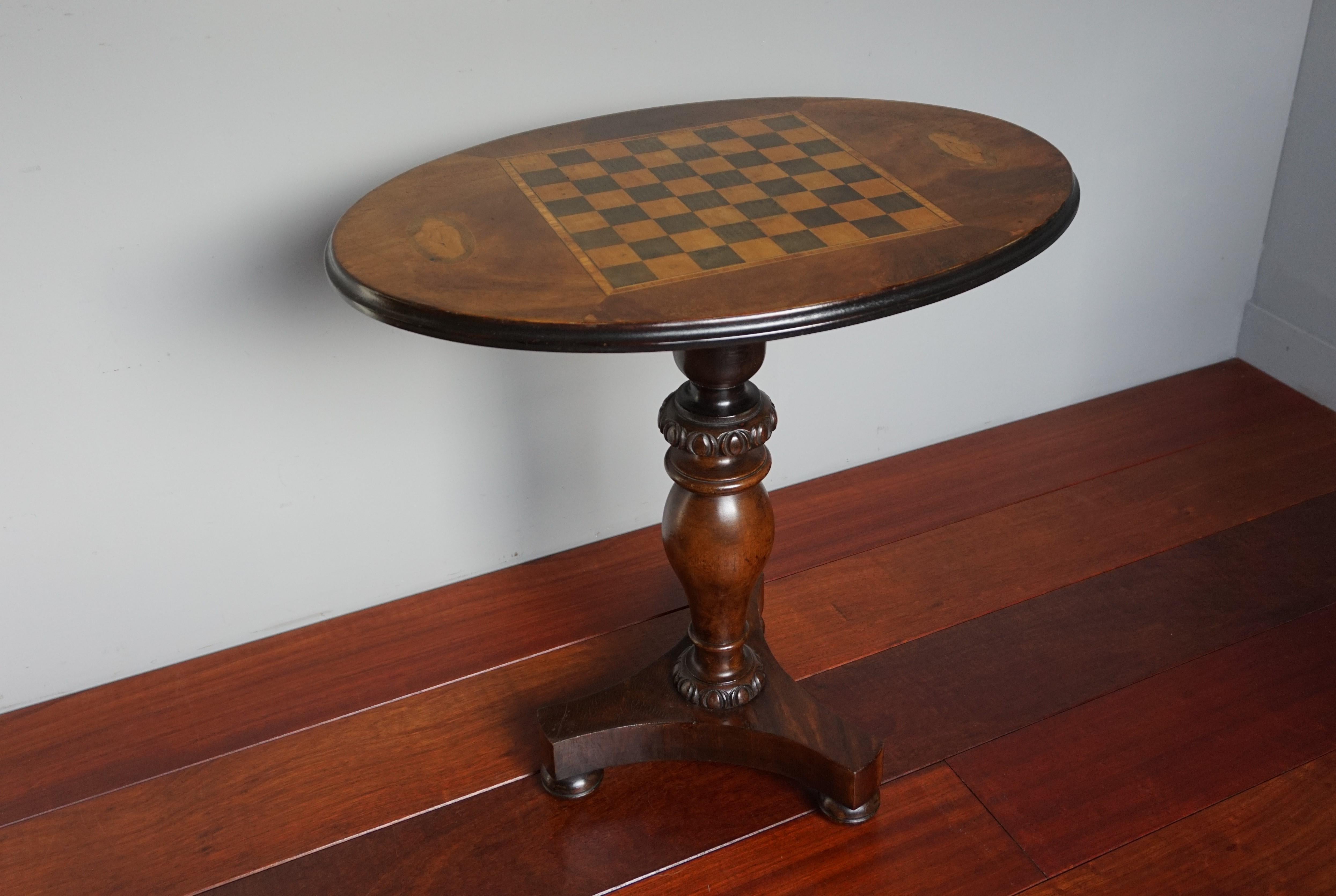 Victorian Antique Nutwood and Satinwood Tilt-Top Chess Table with Nautilus Shell Inlay