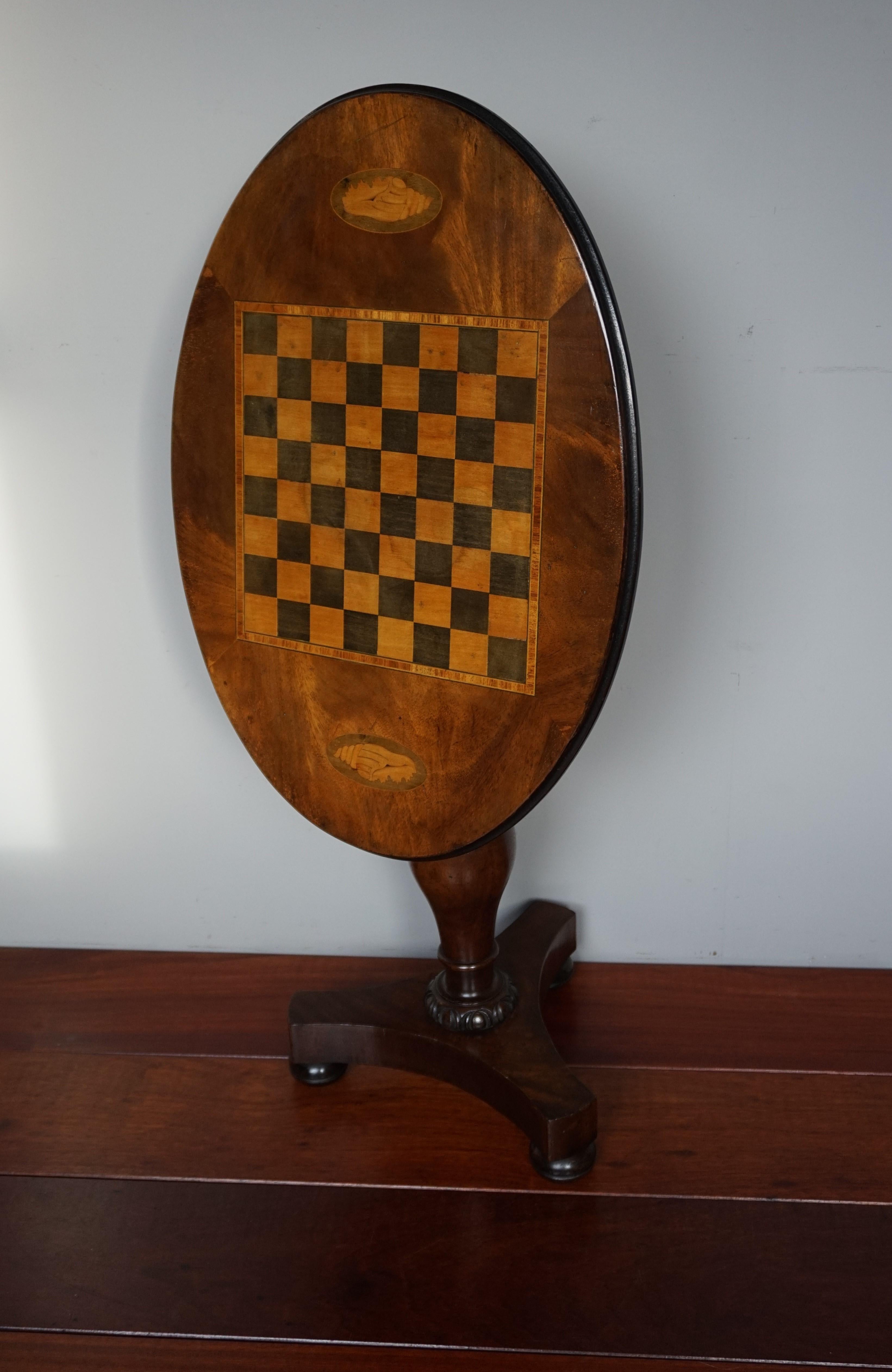 Antique Nutwood and Satinwood Tilt-Top Chess Table with Nautilus Shell Inlay 1