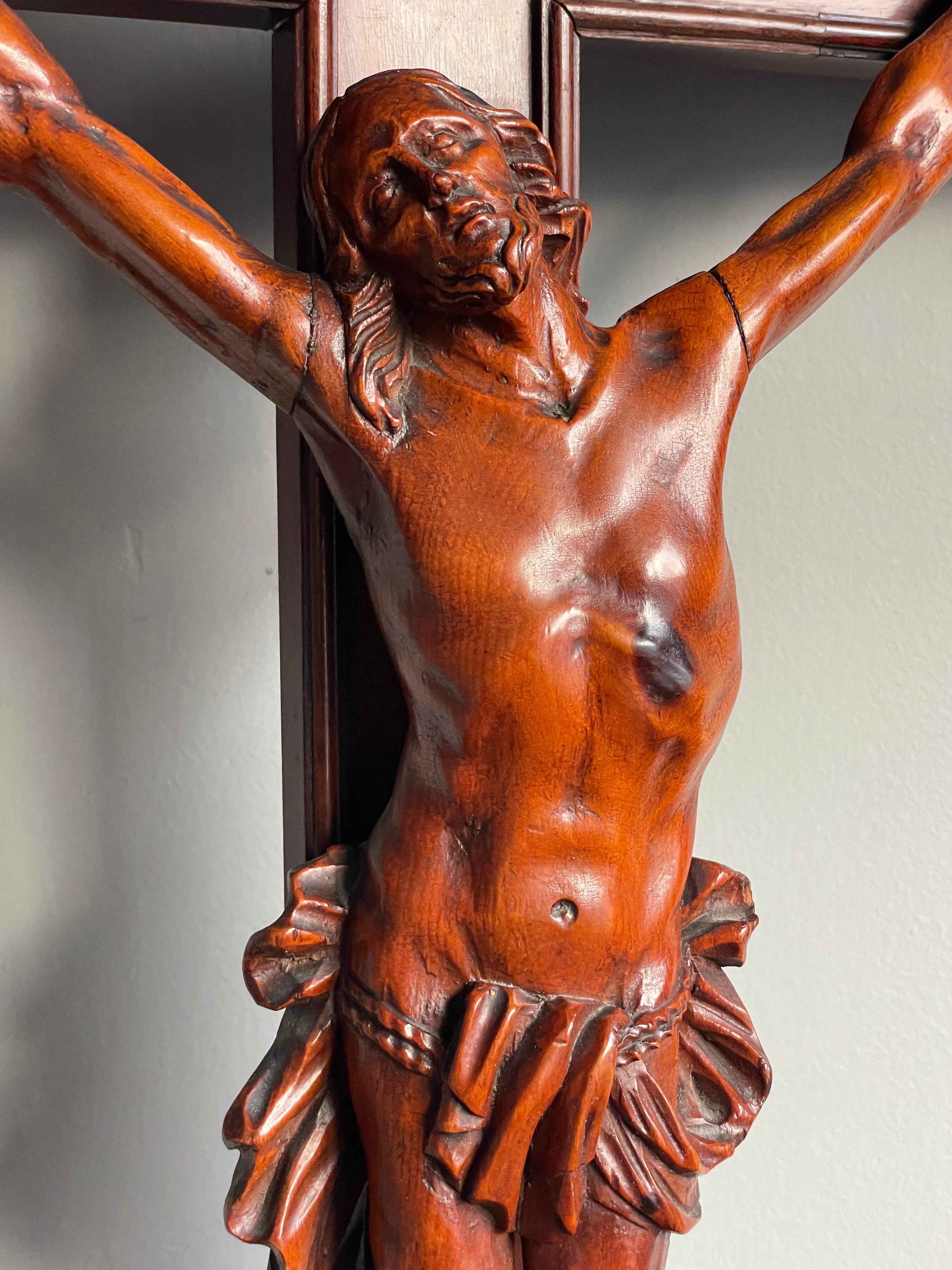 Antique Nutwood Crucifix with Hand Carved Corpus of Christ & Secret Compartment For Sale 6
