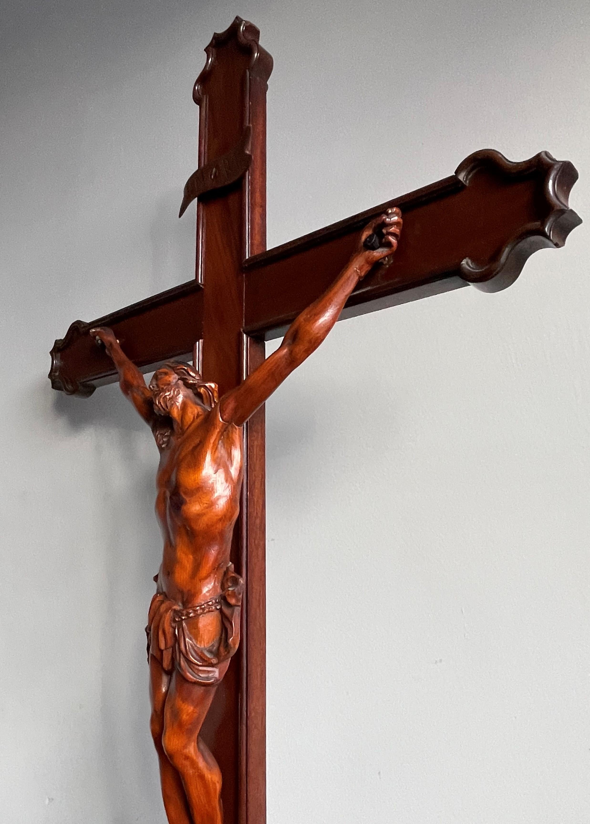 Antique Nutwood Crucifix with Hand Carved Corpus of Christ & Secret Compartment For Sale 9