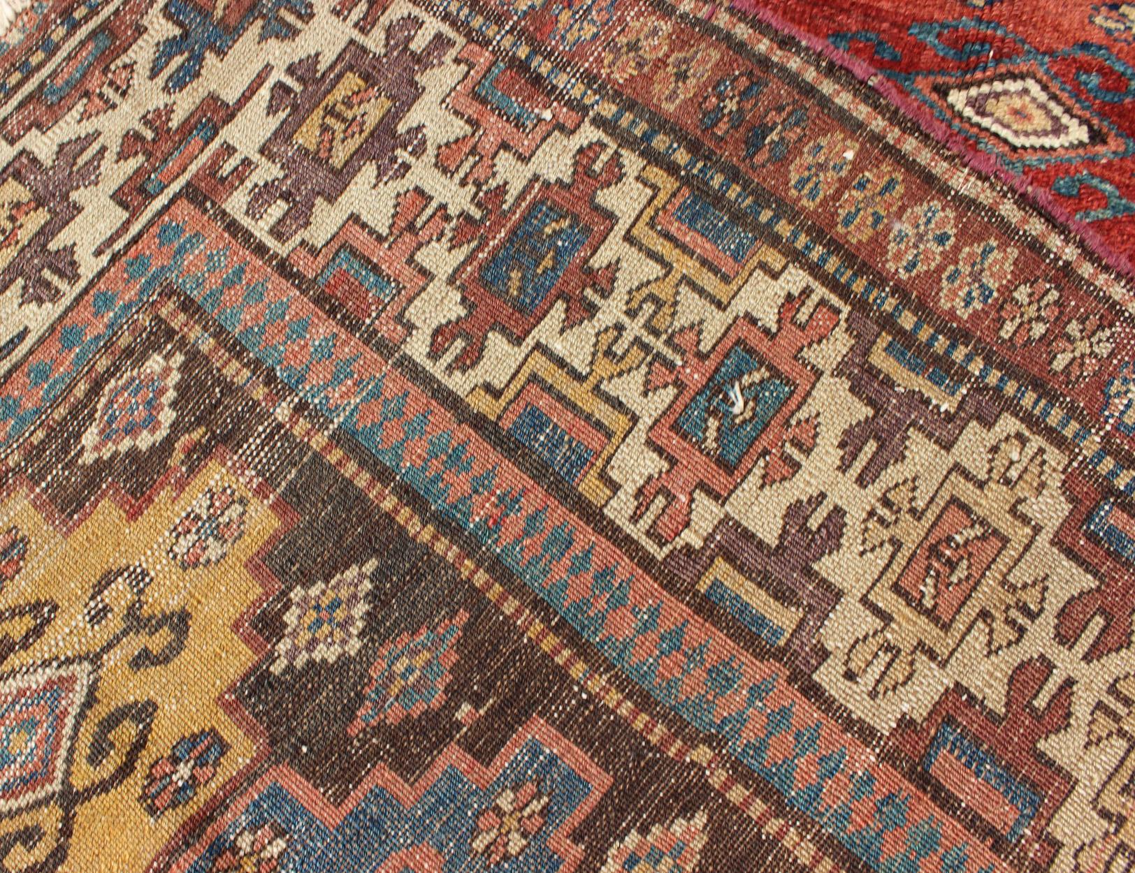 Antique N.W. Persian Gallery Rug in Jewel Tones with Diamond Geometric Motifs For Sale 2