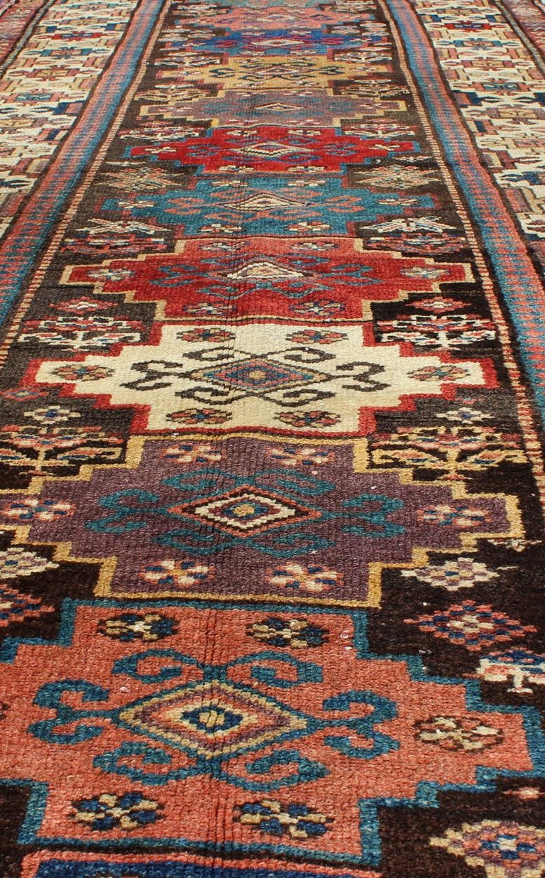 Antique N.W. Persian Gallery Rug in Jewel Tones with Diamond Geometric