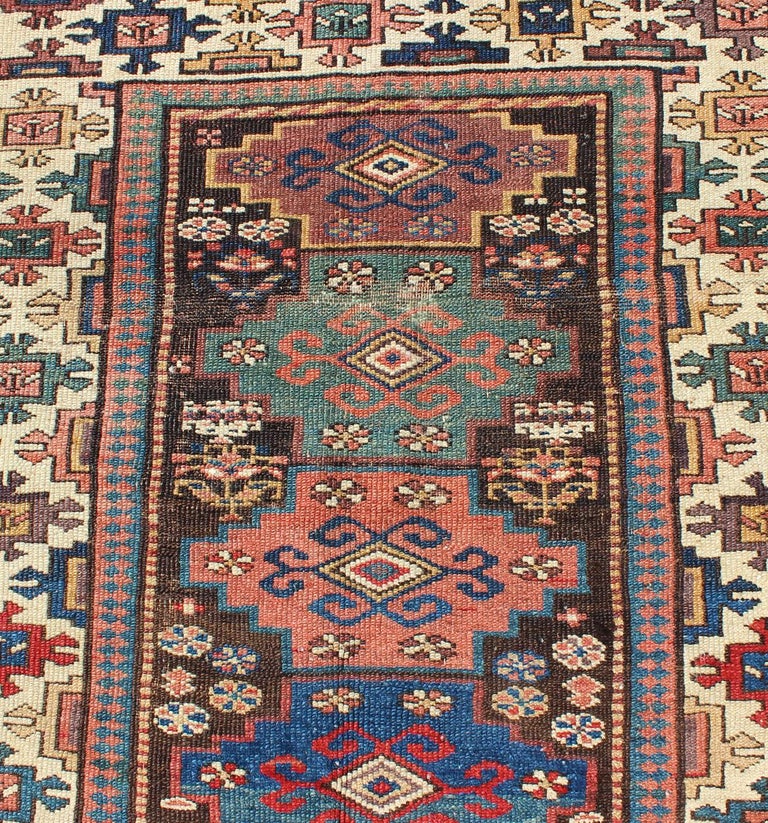Antique N.W. Persian Gallery Rug in Jewel Tones with Diamond Geometric