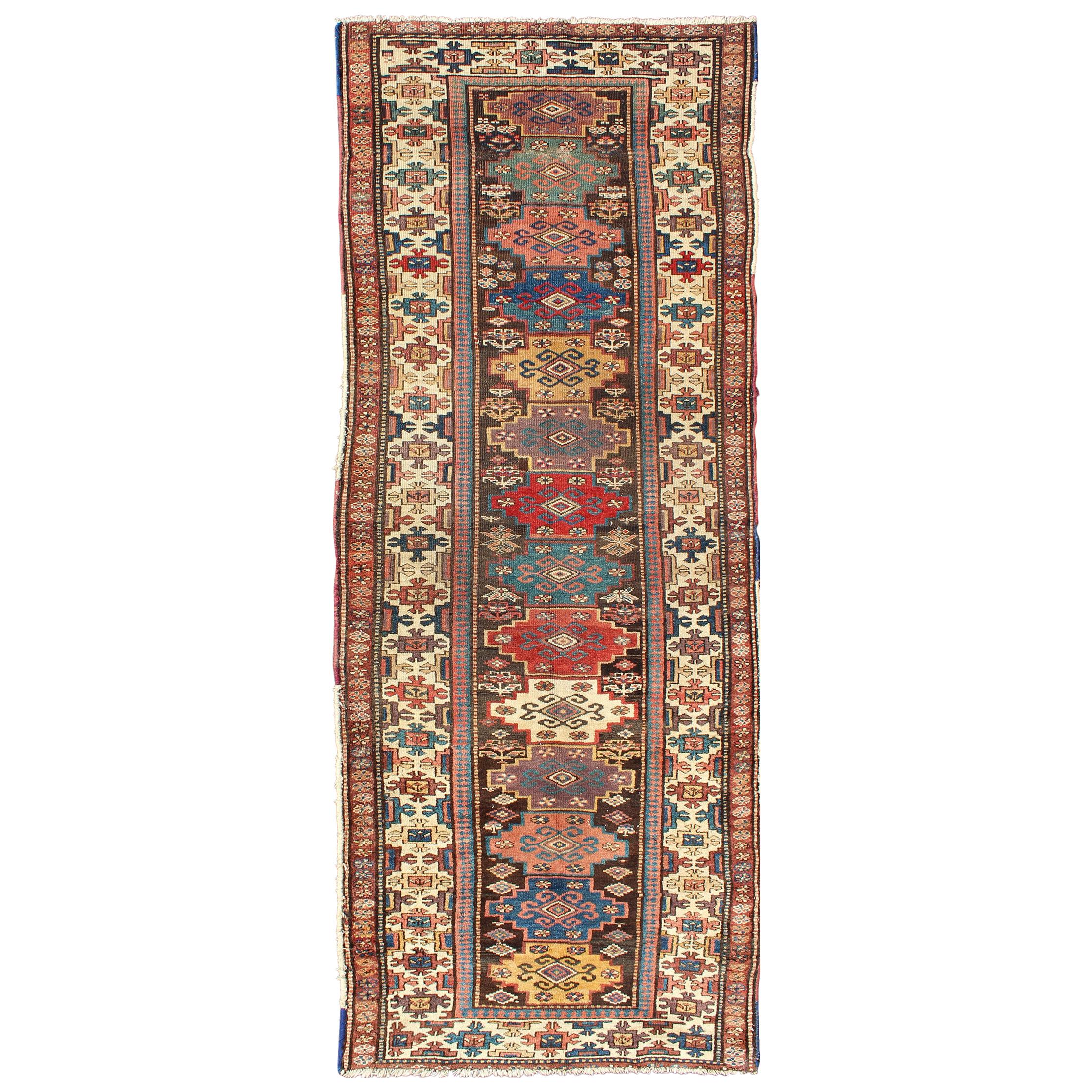 Antique N.W. Persian Gallery Rug in Jewel Tones with Diamond Geometric Motifs For Sale