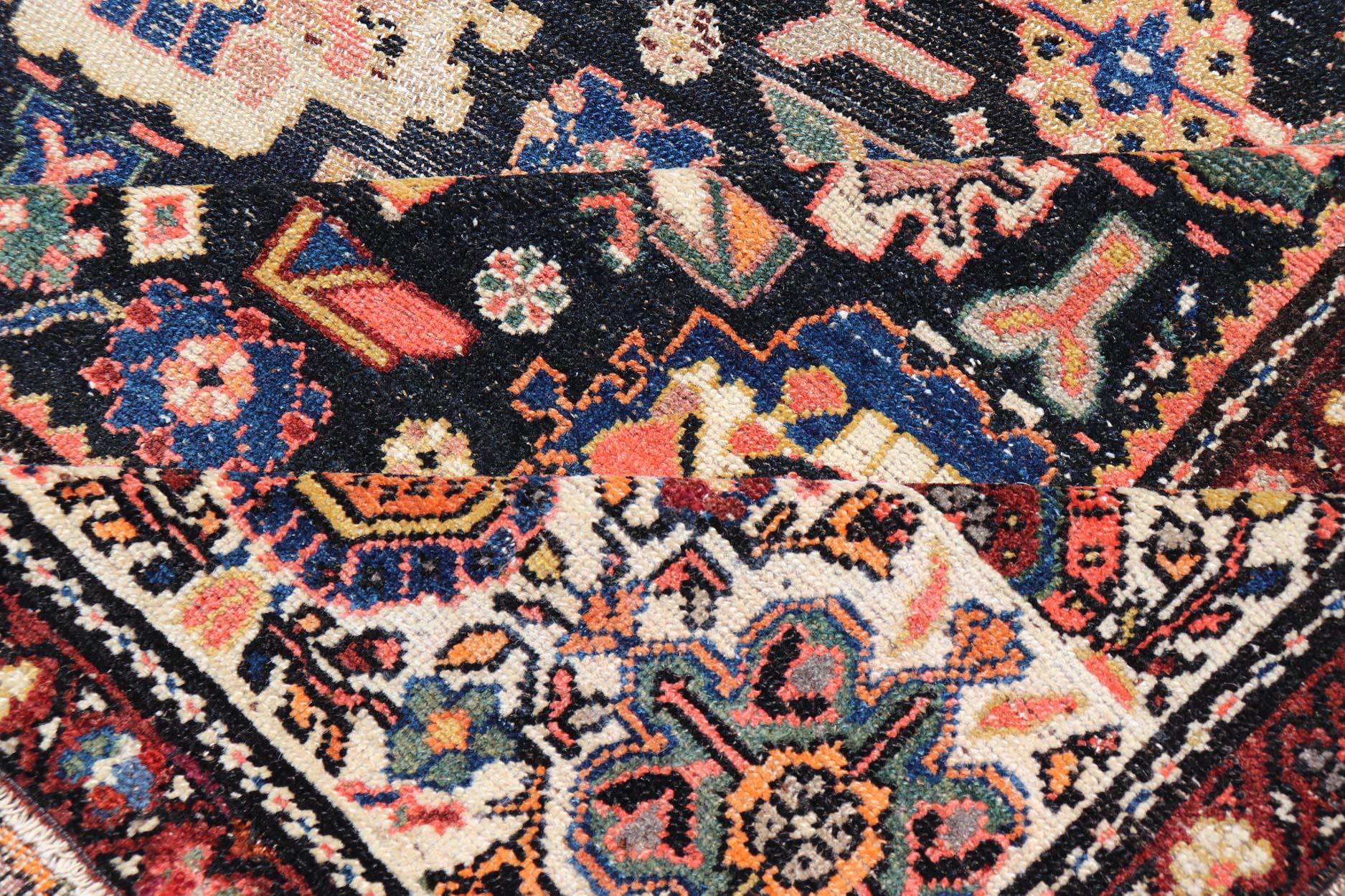 Antique N.W. Persian Large Gallery Rug in Navy Blue Background & All over Design For Sale 4