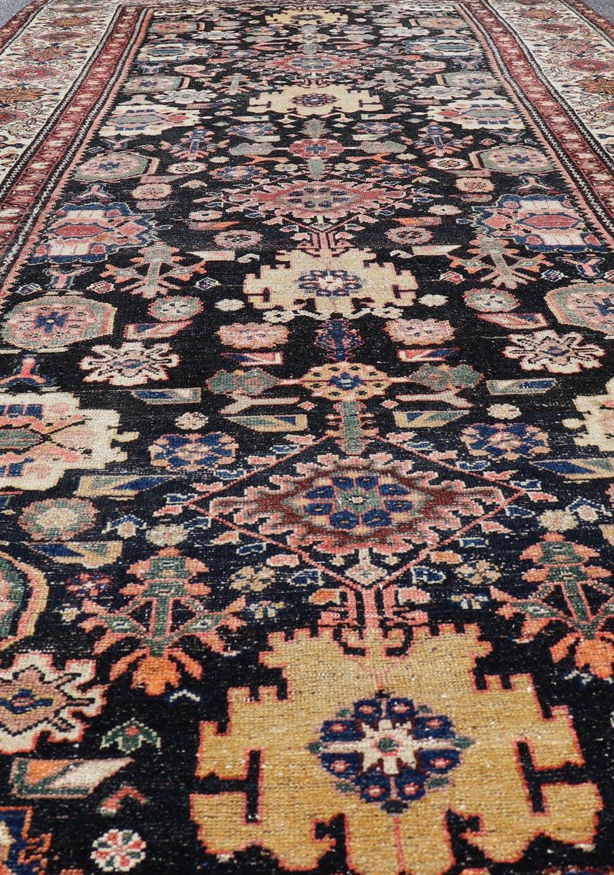 Antique N.W. Persian Large Gallery Rug in Navy Blue Background & All over Design For Sale 5