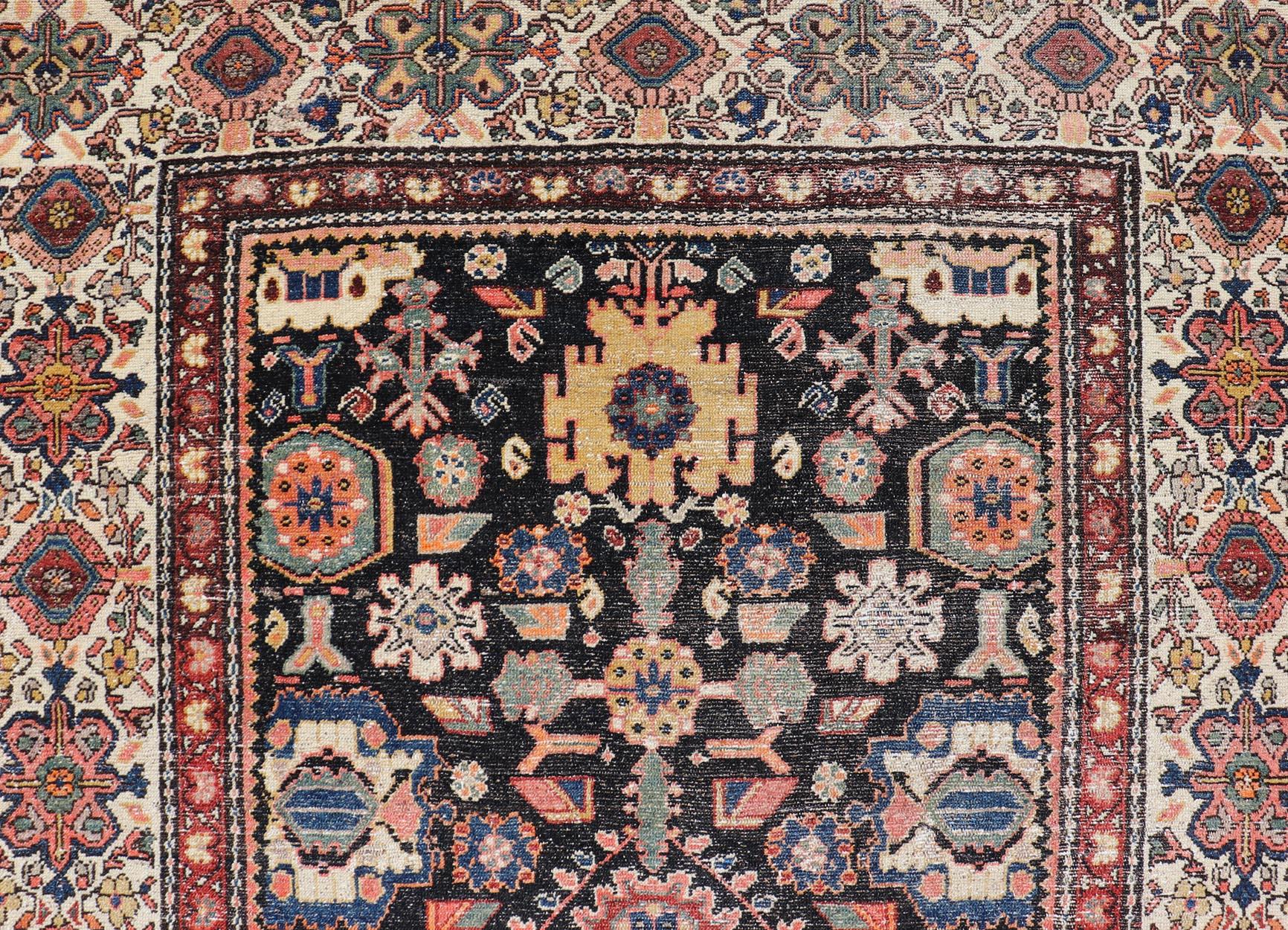 Malayer Antique N.W. Persian Large Gallery Rug in Navy Blue Background & All over Design For Sale