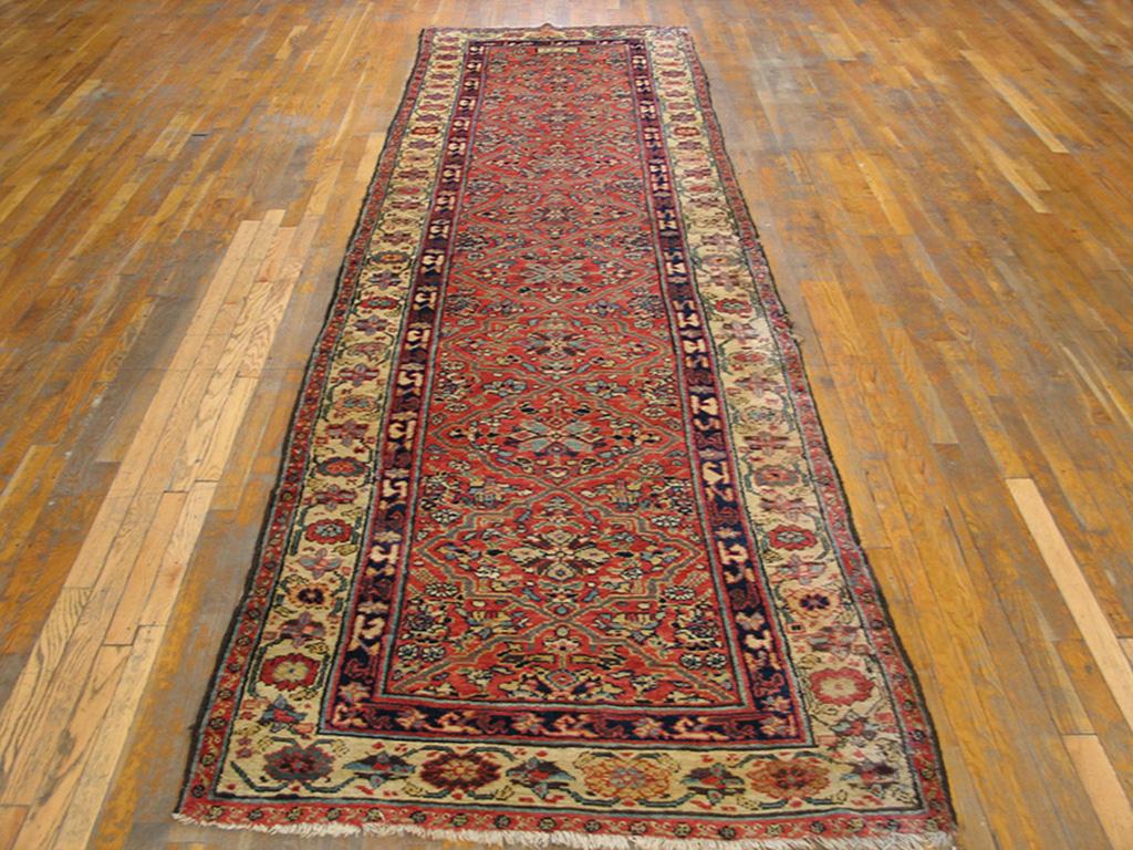 Handmade antique NW Persian carpet. Woven circa 1830 (early 19th century), date inscribed on rug. Persian informal rug, runner size 3'10