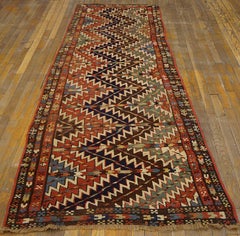 1860s Multi Zig Zag Tribal Antique NW Persian Rug 3'4"x10'4" Woven Carpet Runner