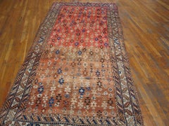 1910s Red Rust Geometric Antique N.W. Persian Carpet 4'10" x 11 Woven Wool Rug