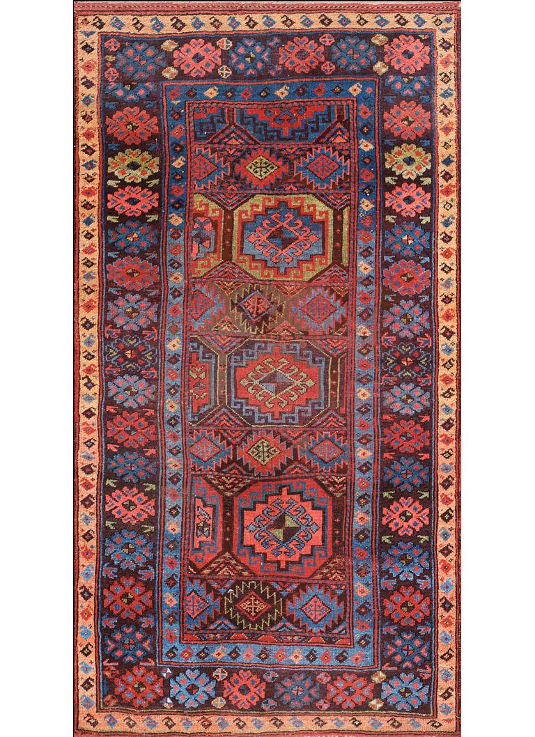 Hand-Knotted 19th Century W. Persian Kurdish Carpet ( 4'2