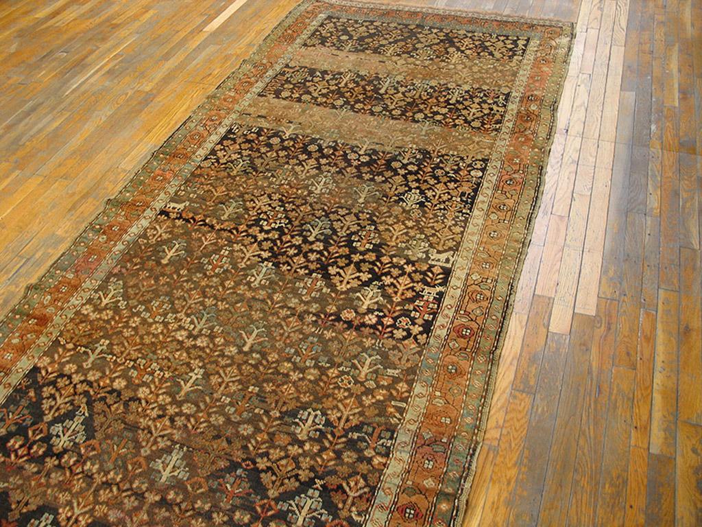 Woven in 1893 (date woven into the field) in the Armenian region of Karabagh in southern Caucuses.
All-over tree pattern with small animals such as goats and birds. Brown background with borders of soft rust, and soft blue and blue green. This rug