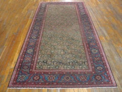 1890s Earth Tone Green Blue Red Antique N.W. Persian Carpet 5' x 10'7" Wool Rug