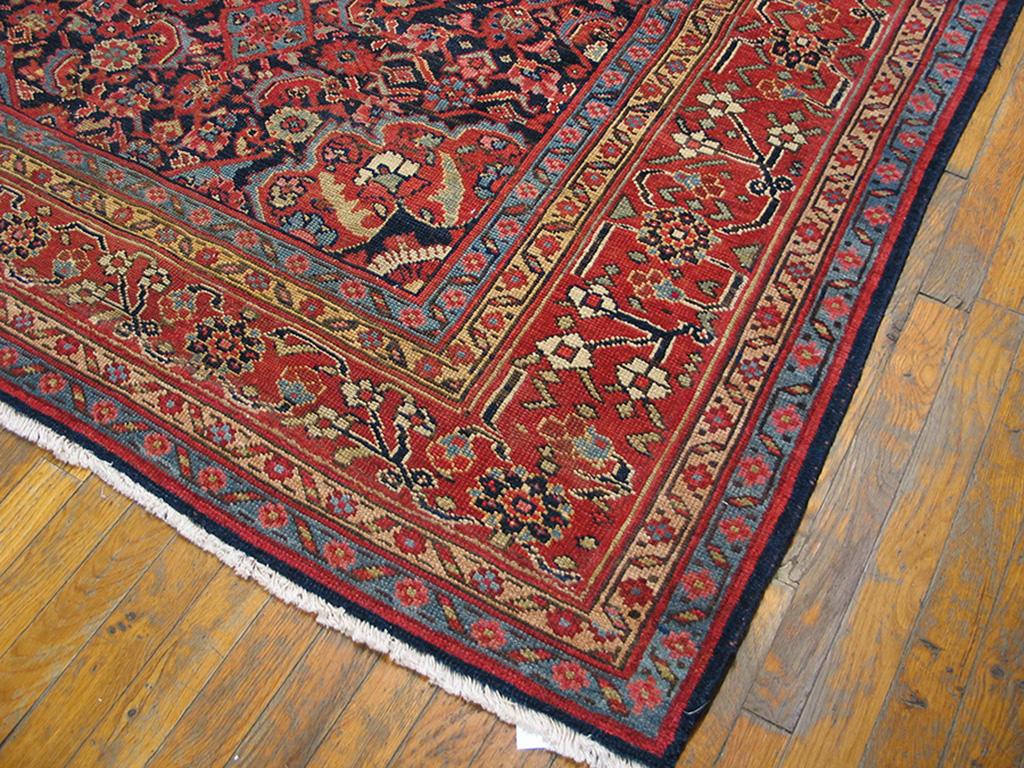 Handwoven antique NW Persian carpet, Dated 1863.
Persian informal design, with small central medallion and floral lattice and Herati pattern. 
Navy background with red border. Inscription located within top border of rug. Hand knotted wool