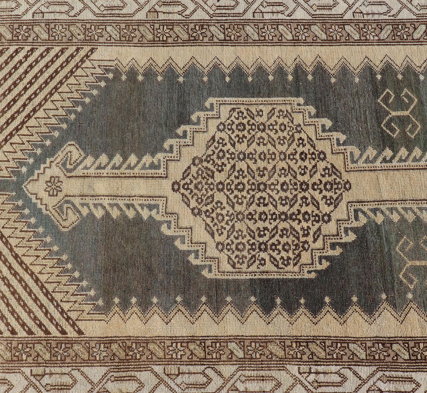 Malayer Antique N.W. Persian Runner in Gray Blue & Steel Blue Background & Medallions For Sale