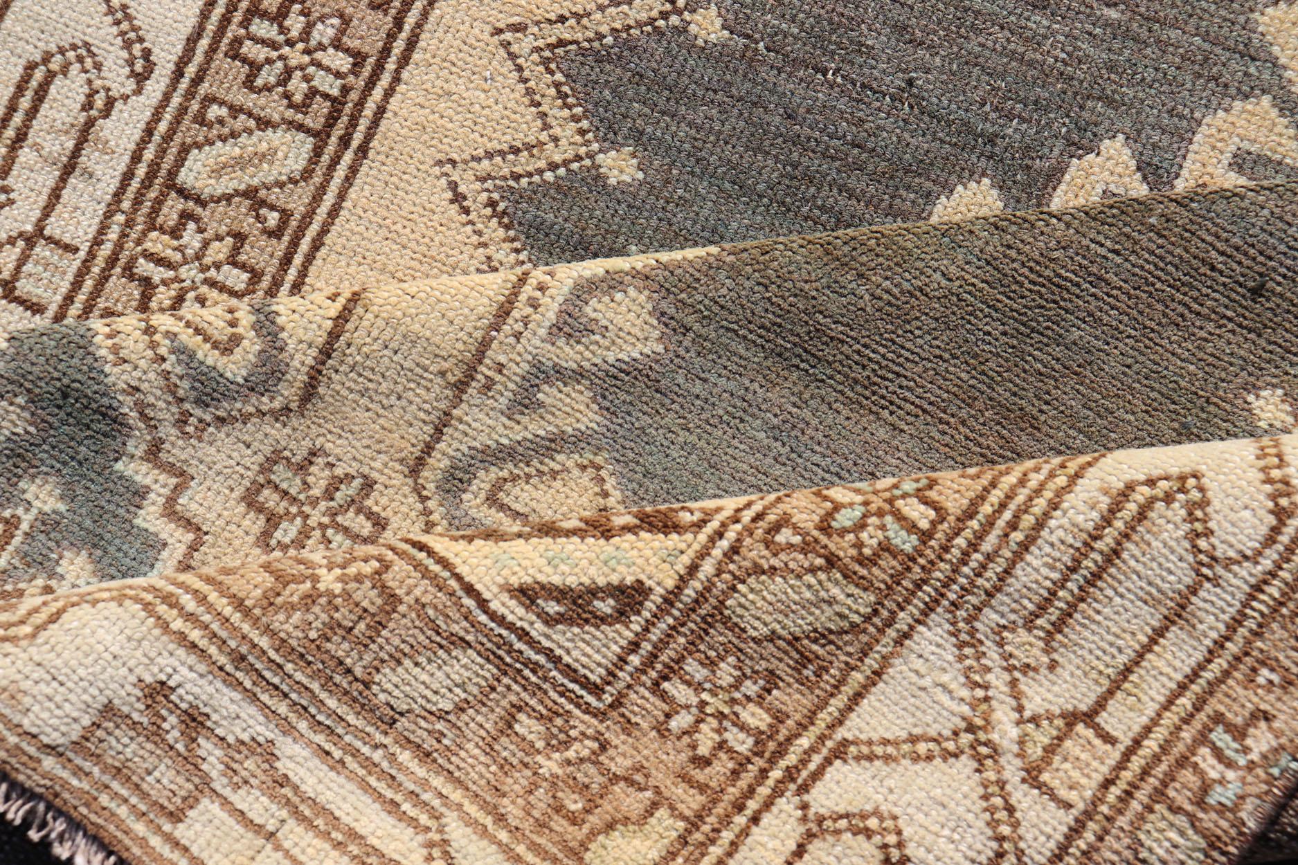 Antique N.W. Persian Runner in Gray Blue & Steel Blue Background & Medallions For Sale 1