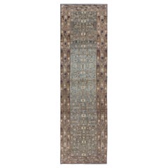 Antique N.W. Persian Runner with All-Over Design in Light Brown, L. Blue & Gray