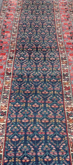 Antique N.W. Persian Runner with Geometric Florals in Dark Blue and Red's