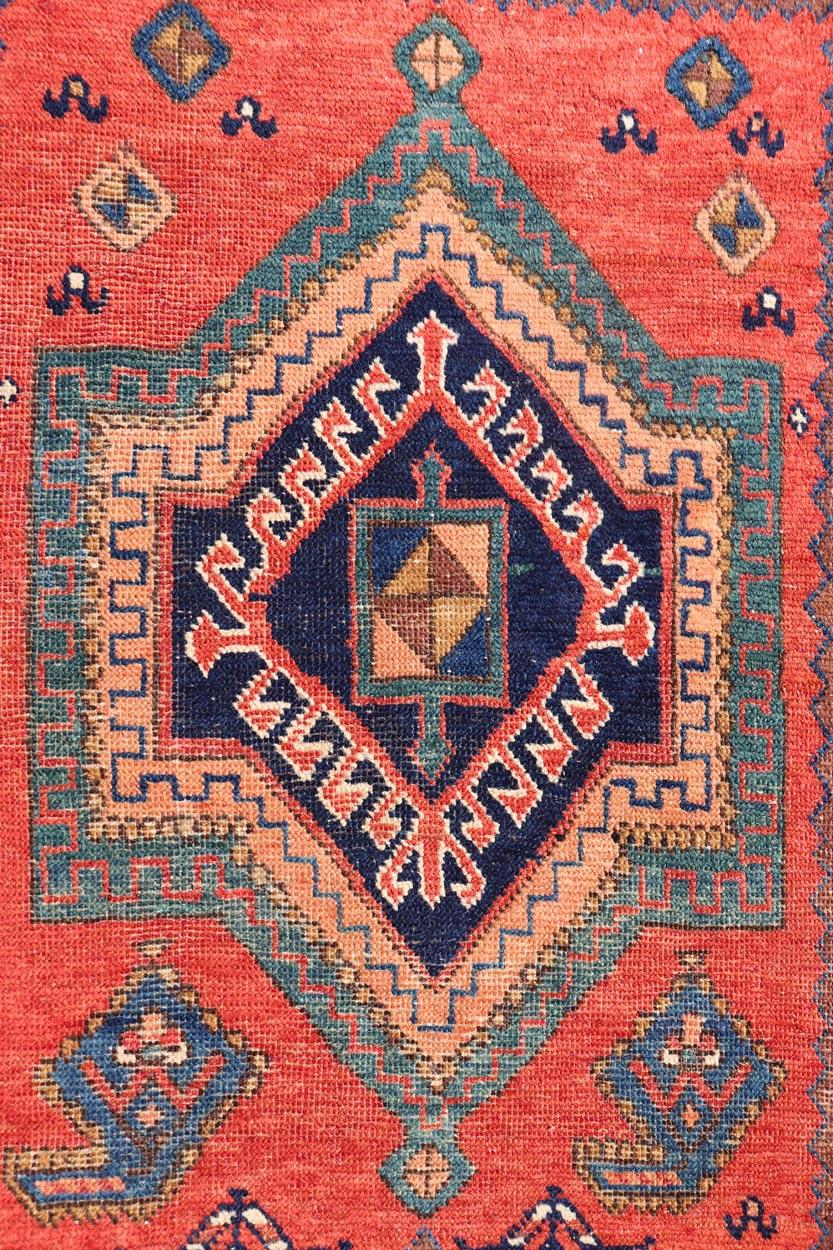 20th Century Antique NW Persian Runner With Geometric Medallions and Bold Colors 3'4 x 9'9 For Sale