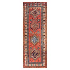 Antique NW Persian Runner With Geometric Medallions and Bold Colors 3'4 x 9'9
