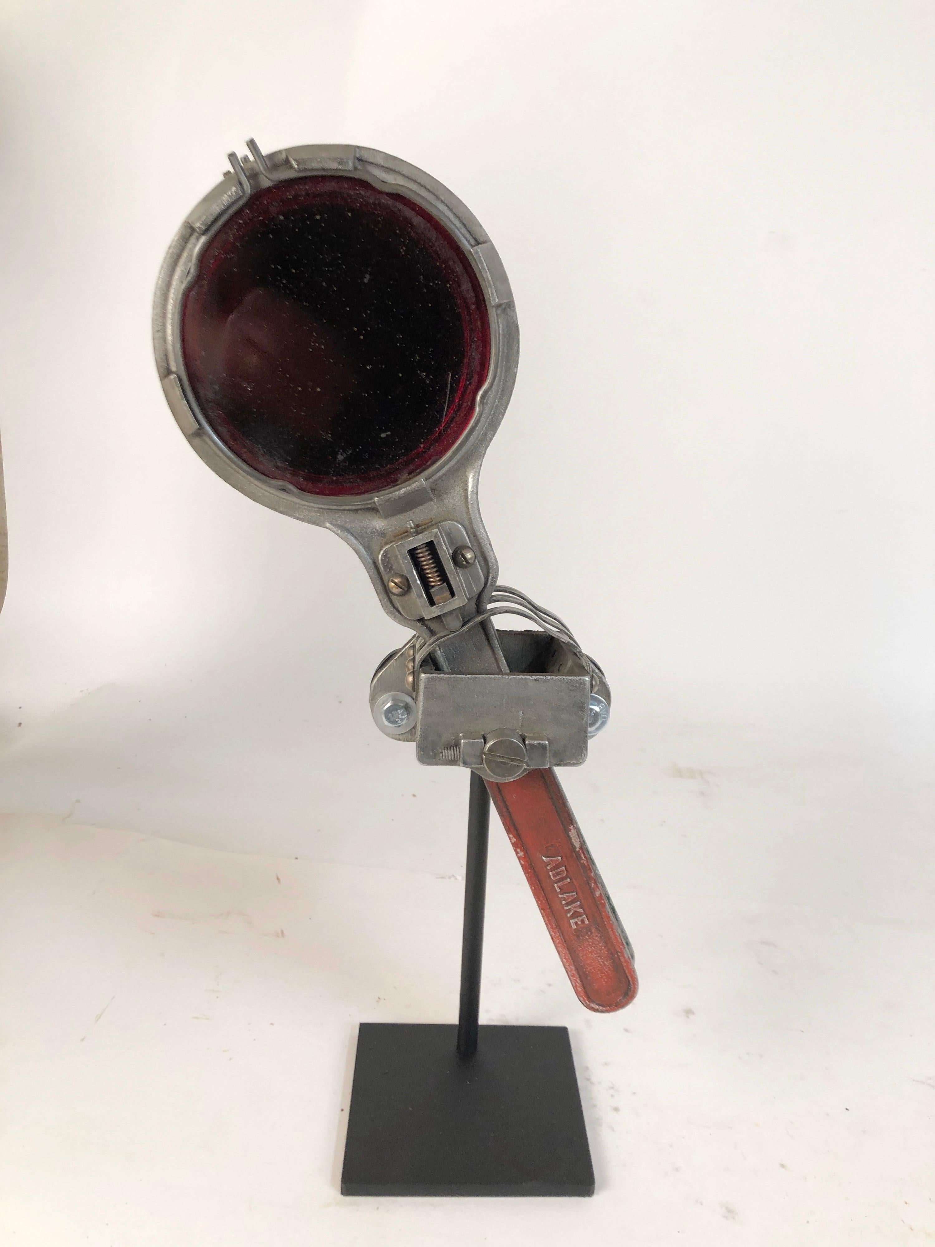 Antique NYC Subway Glass Lens Signal Semaphore circa 1930s Custom Stand In Good Condition In Stamford, CT