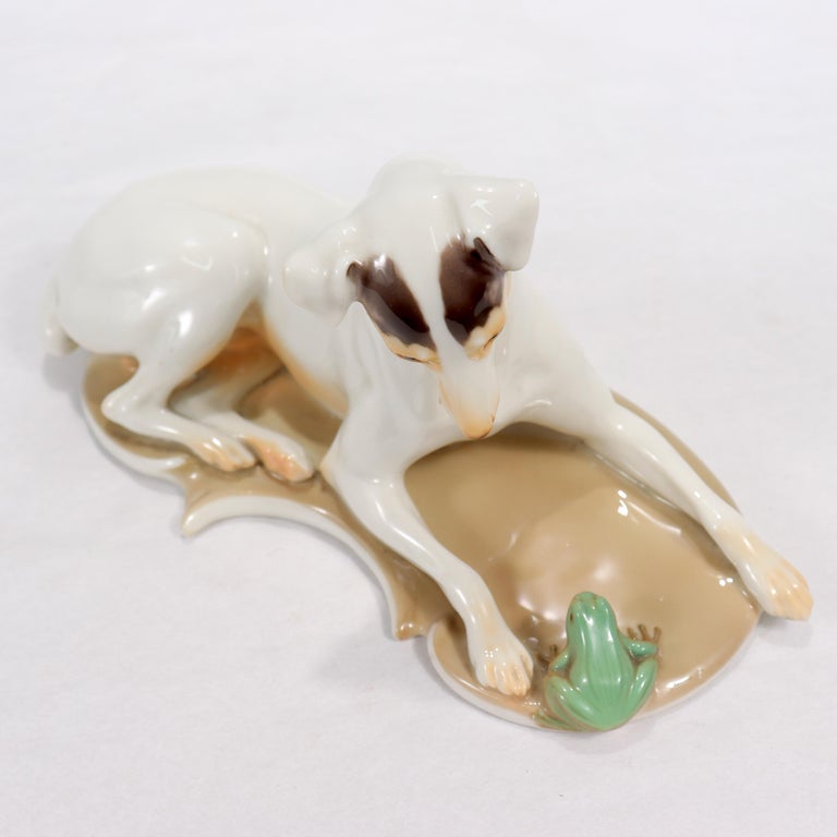 Antique Nymphenburg Porcelain Terrier Dog & Frog Figurine by T. Karner 3
