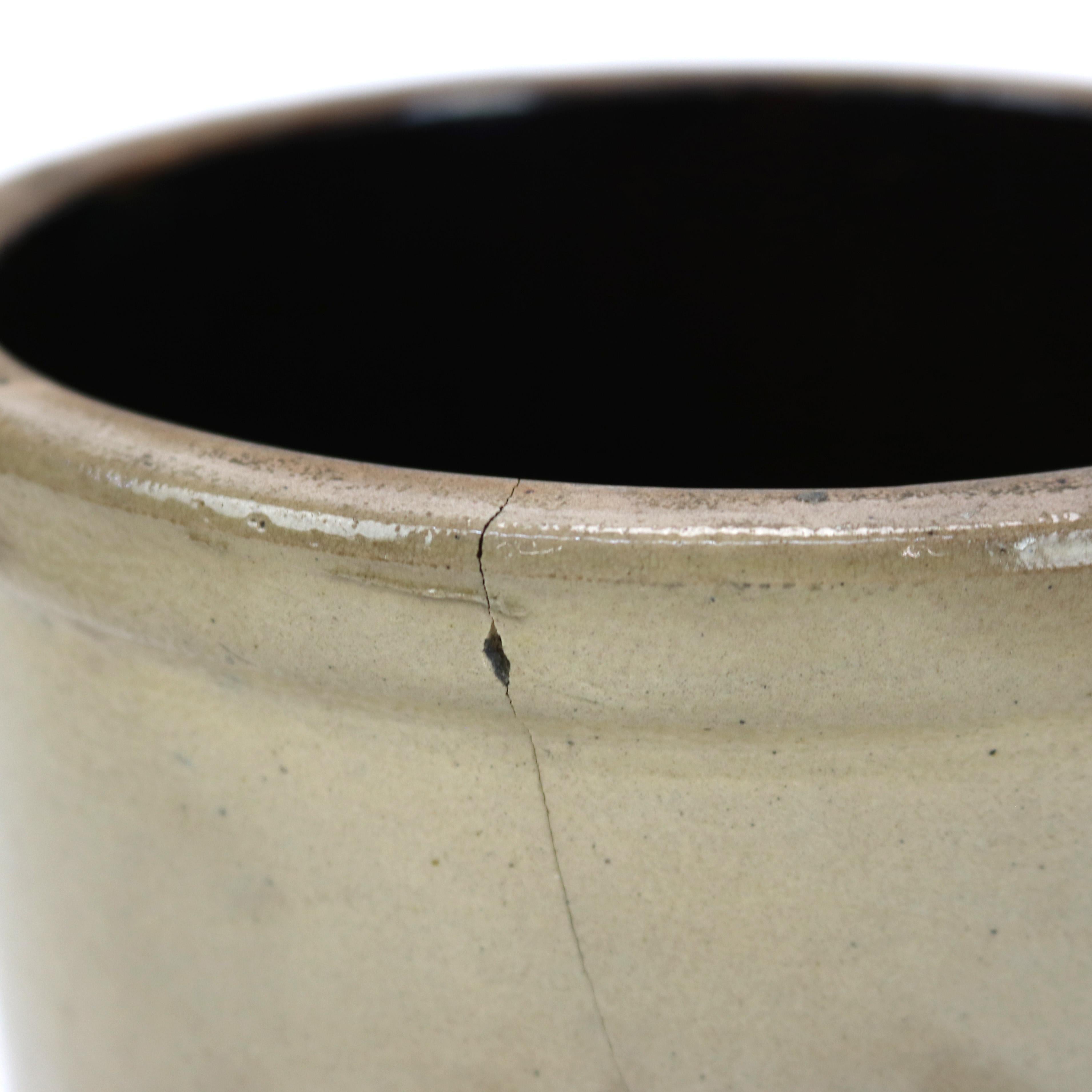 Antique NYS Stoneware Blue & Salt Glazed Pottery Crock with Hands Shaking C1870 1