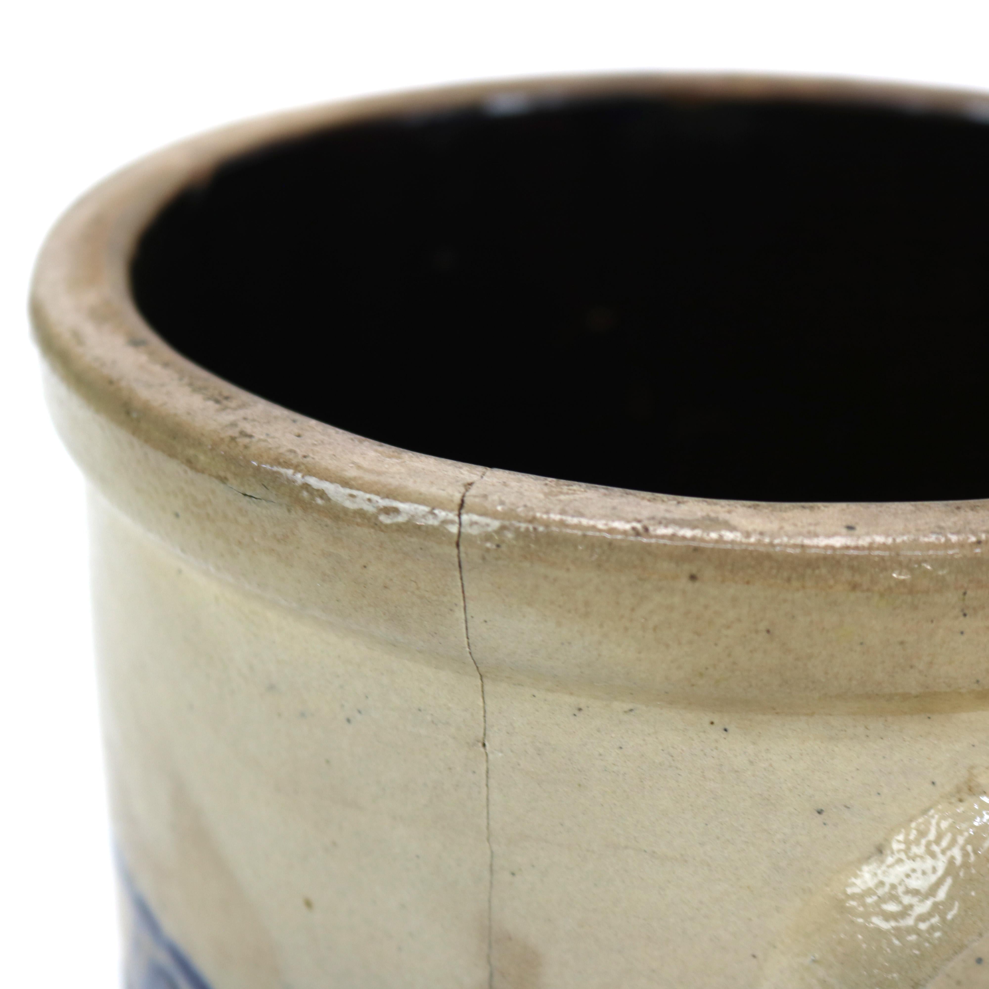 Antique NYS Stoneware Blue & Salt Glazed Pottery Crock with Hands Shaking C1870 2