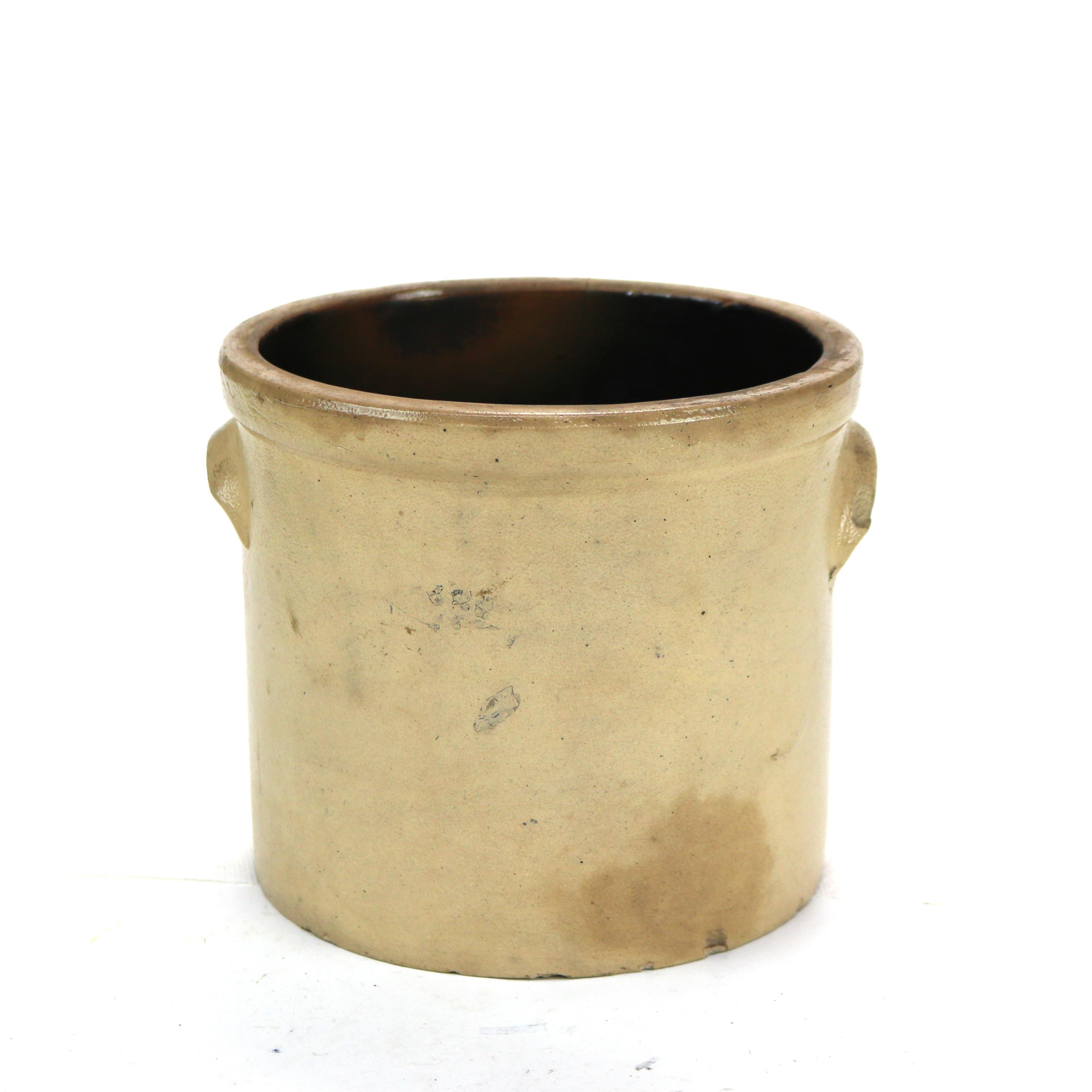 Antique NYS Stoneware Blue & Salt Glazed Pottery Crock with Hands Shaking C1870 4