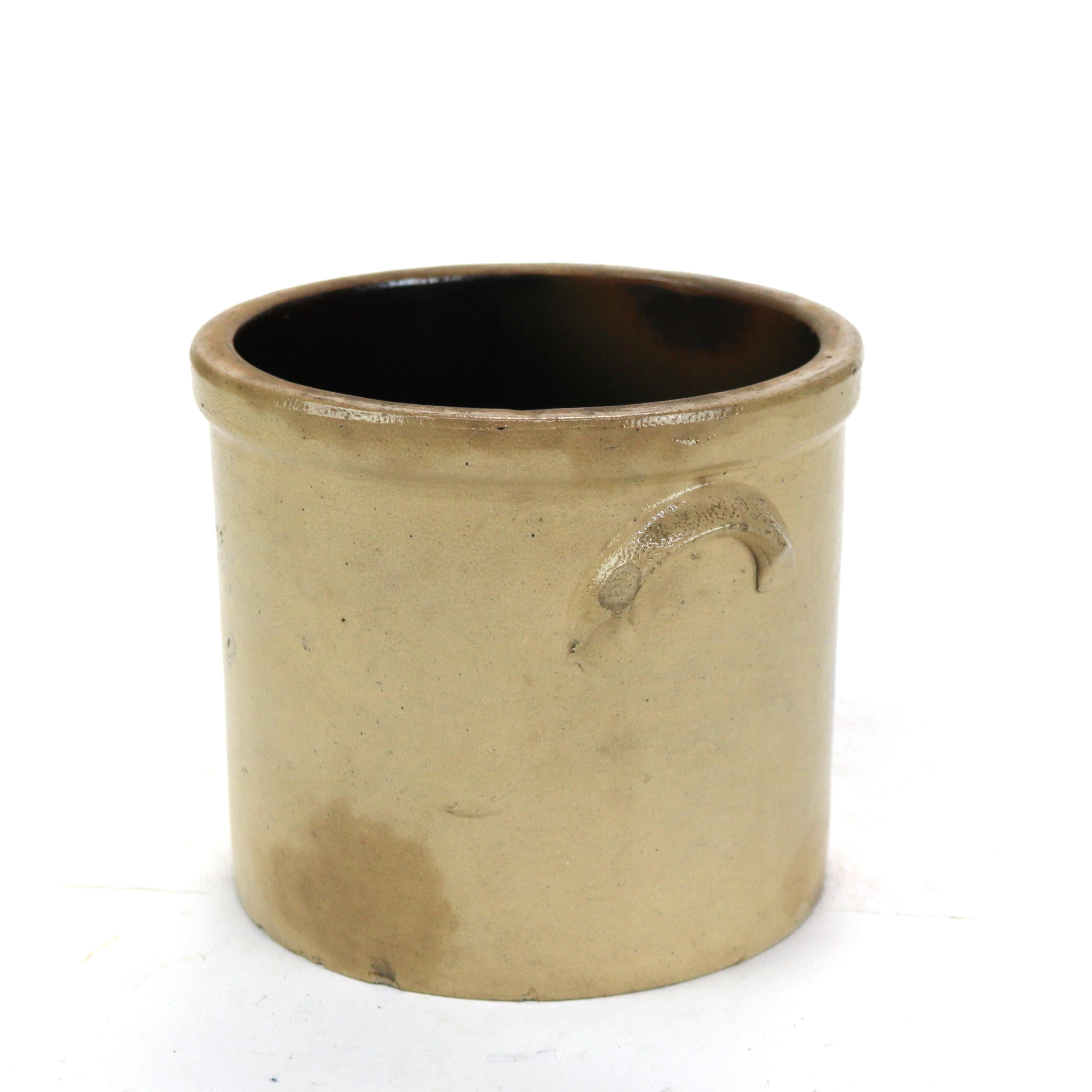 Antique NYS Stoneware Blue & Salt Glazed Pottery Crock with Hands Shaking C1870 5