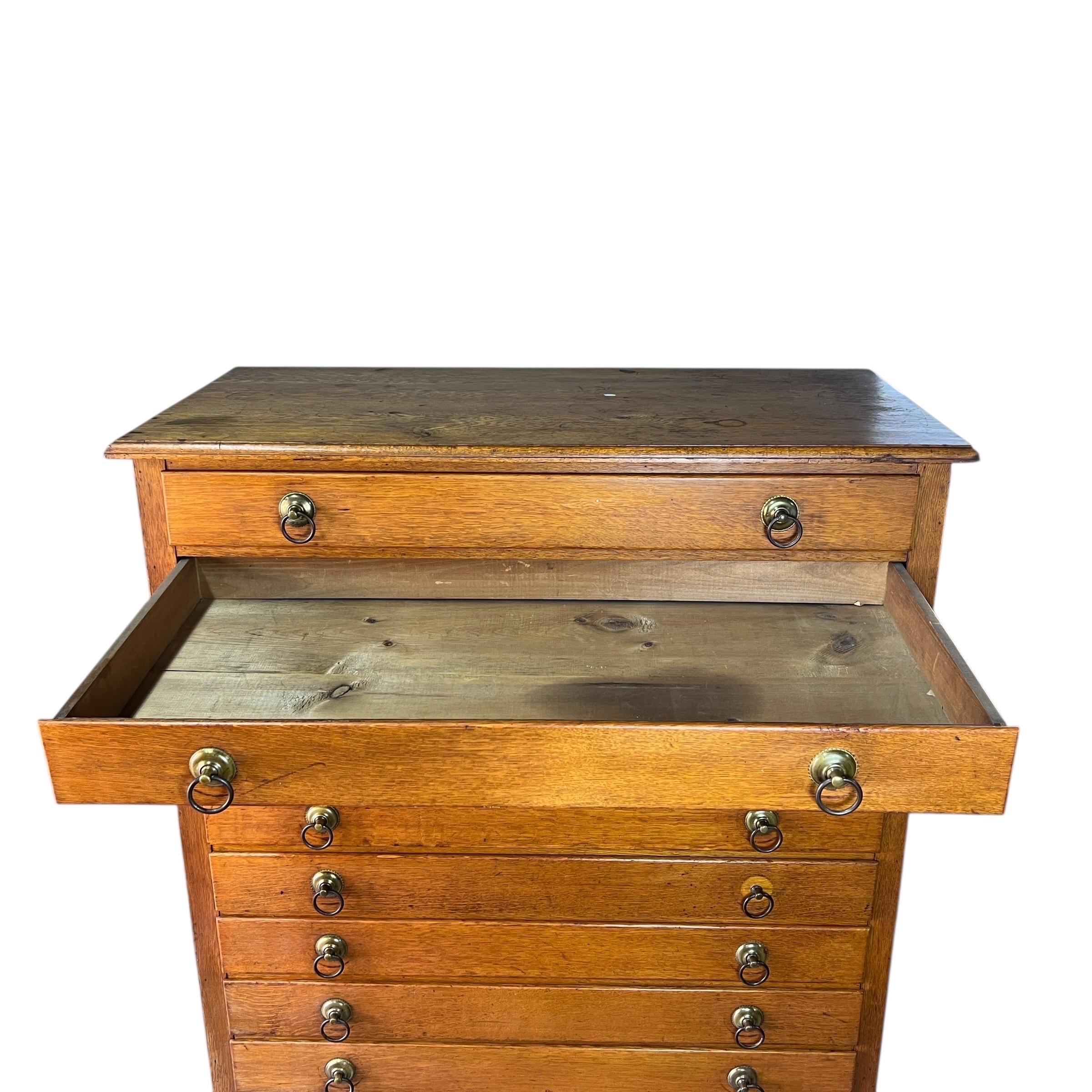 Antique Oak 12 Drawer Map Flat File Cabinet For Sale 4