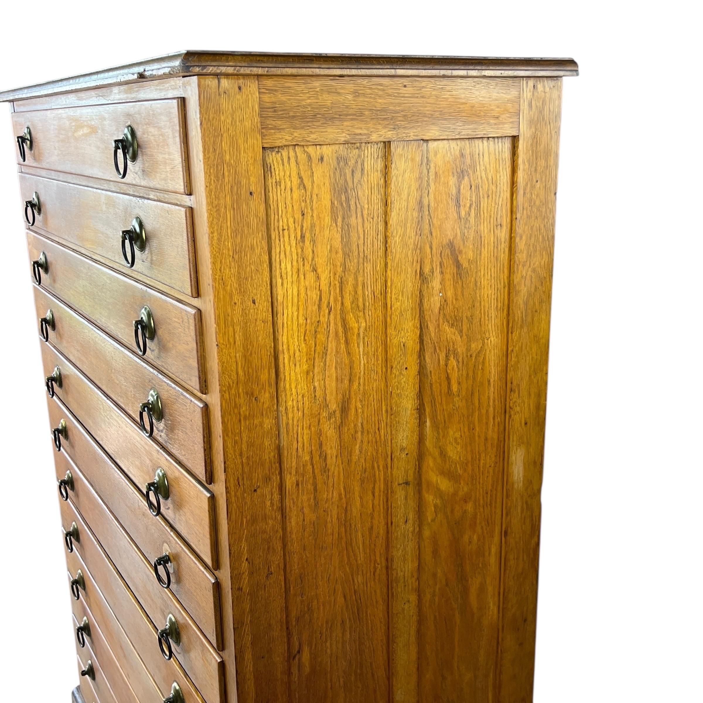 Antique Oak 12 Drawer Map Flat File Cabinet For Sale 8