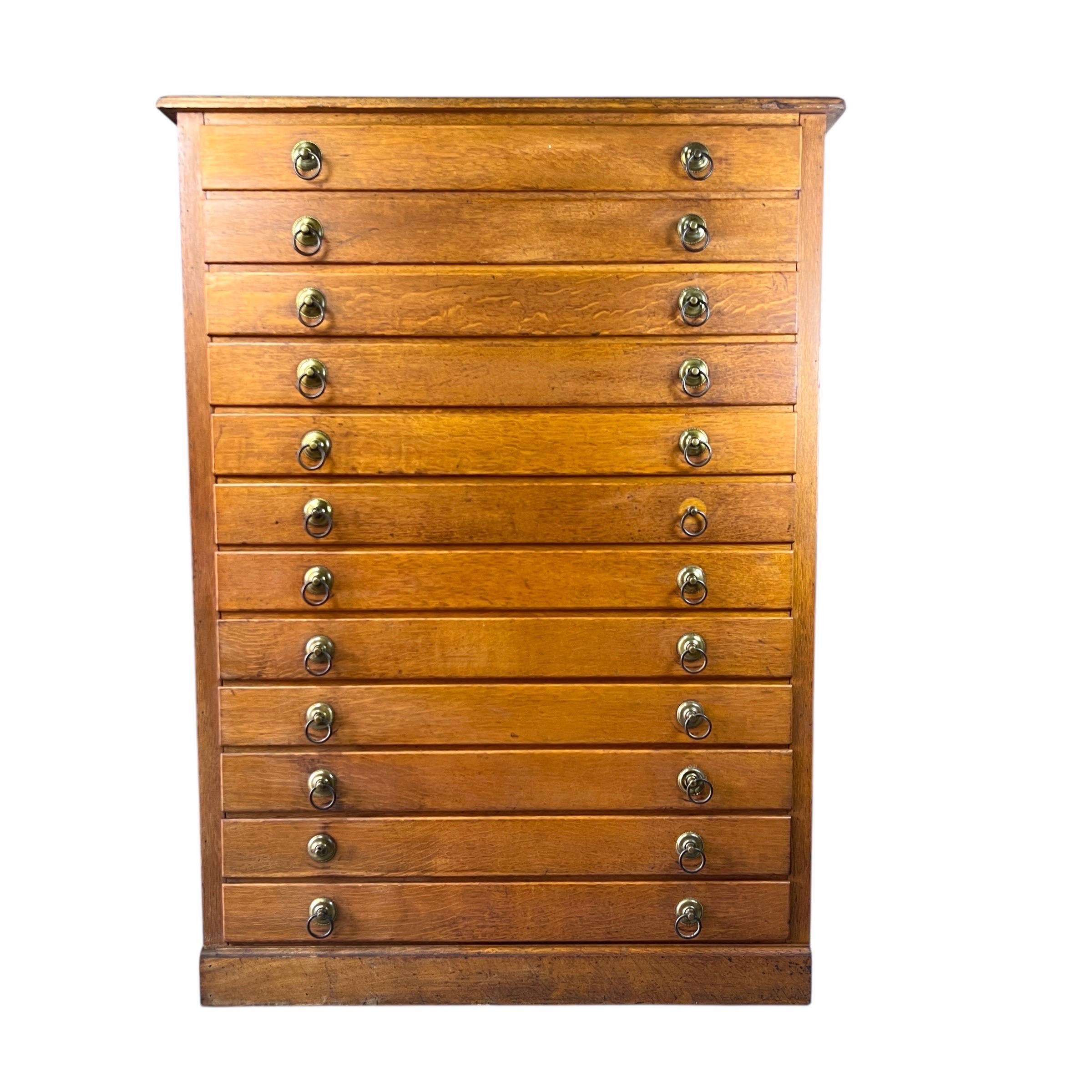 Unknown Antique Oak 12 Drawer Map Flat File Cabinet For Sale