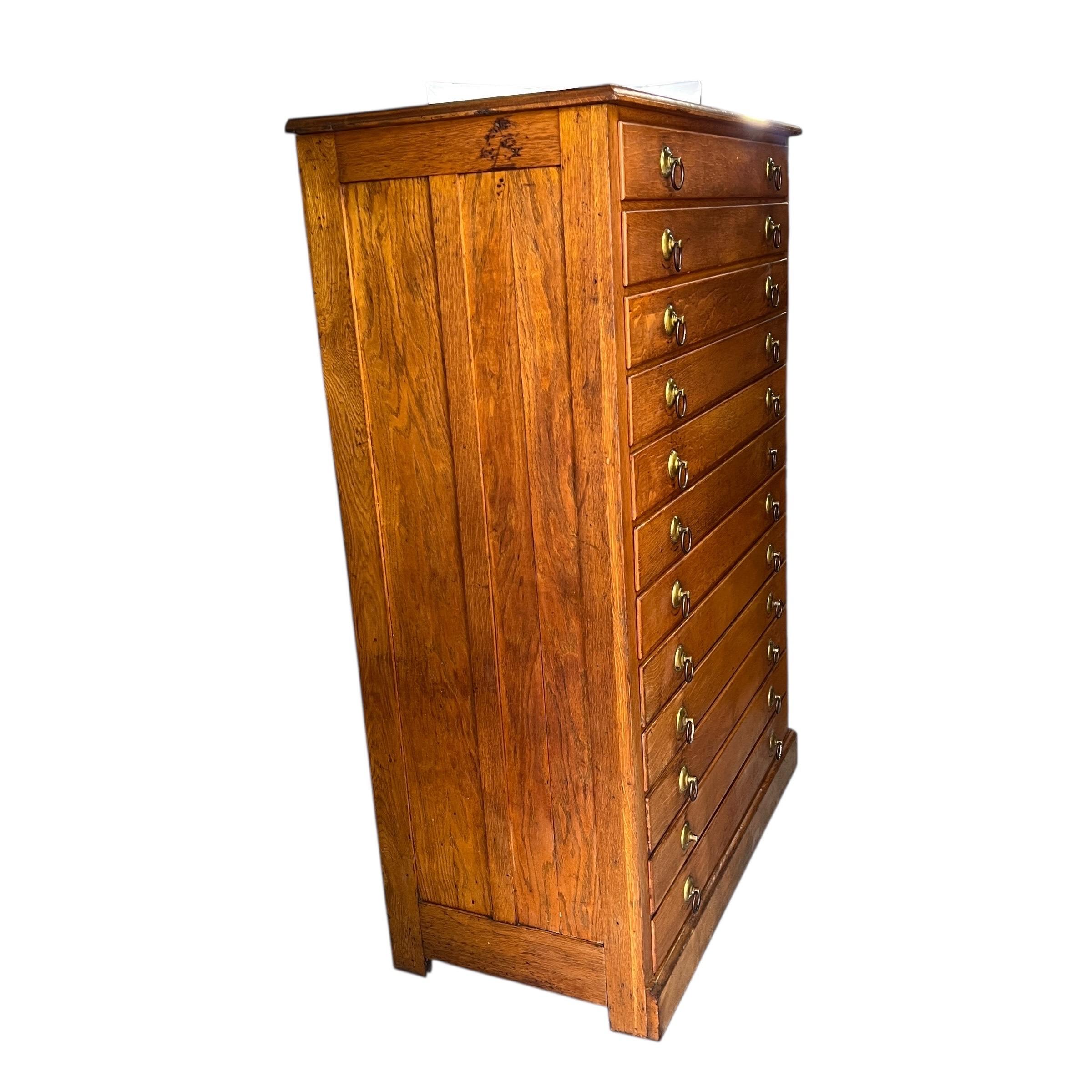 Other Antique Oak 12 Drawer Map Flat File Cabinet For Sale