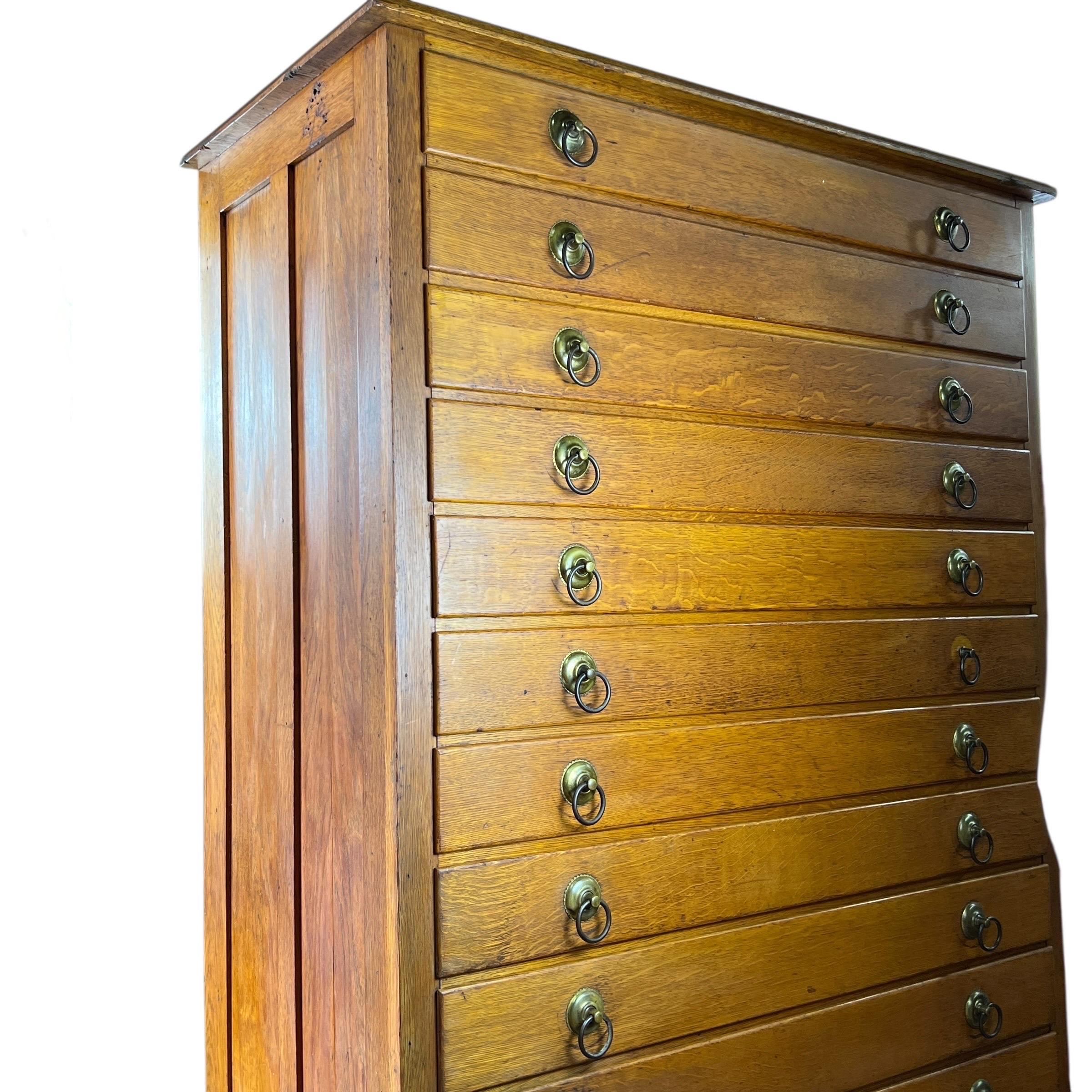 Late 19th Century Antique Oak 12 Drawer Map Flat File Cabinet For Sale