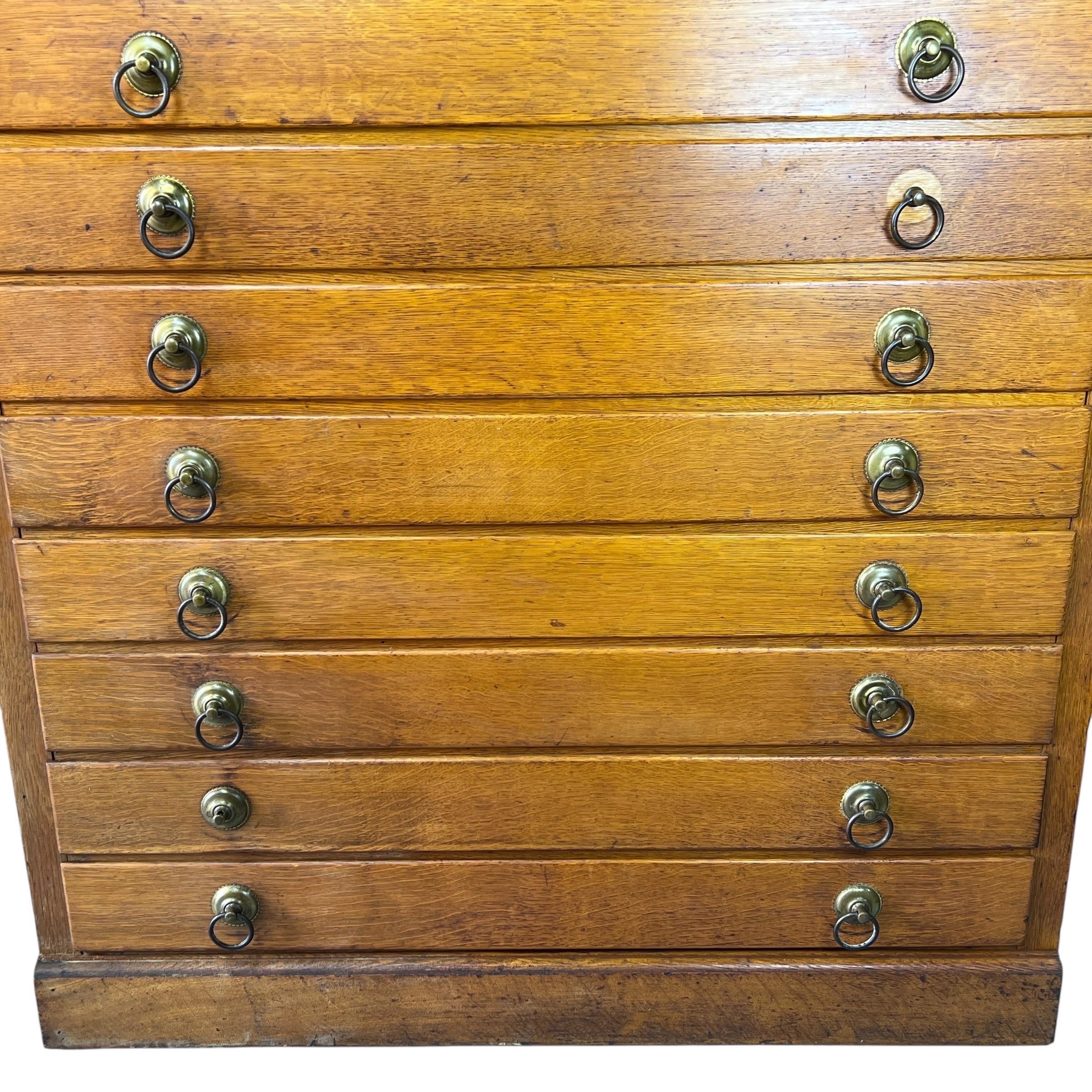 Antique Oak 12 Drawer Map Flat File Cabinet For Sale 1