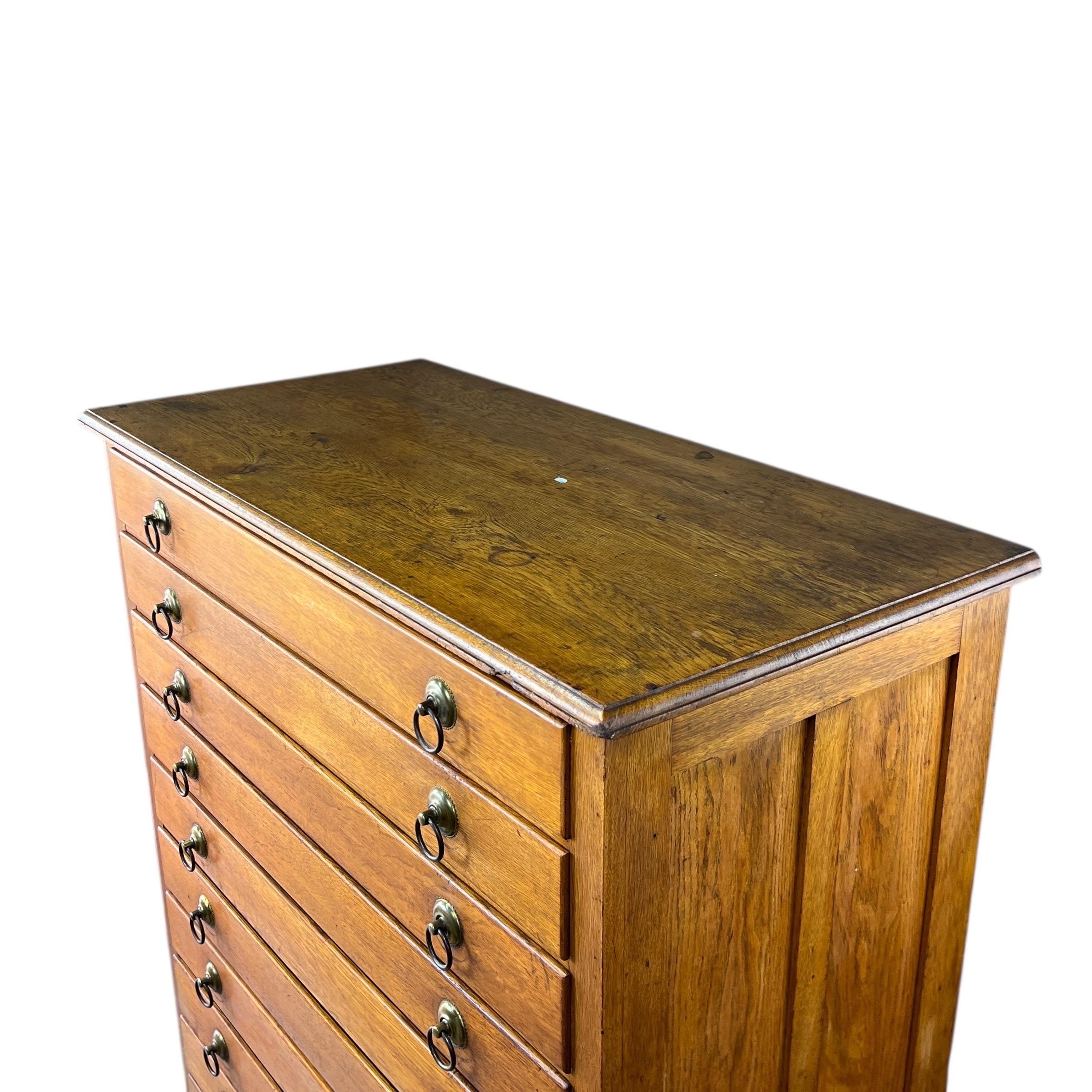 Antique Oak 12 Drawer Map Flat File Cabinet For Sale 2
