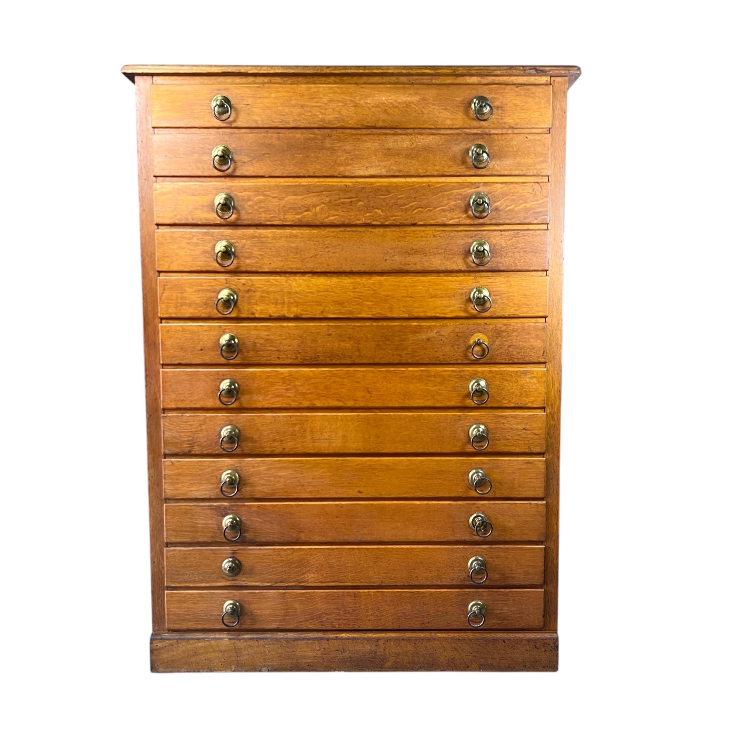 Antique Oak 12 Drawer Map Flat File Cabinet For Sale