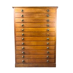 Antique Oak 12 Drawer Map Flat File Cabinet